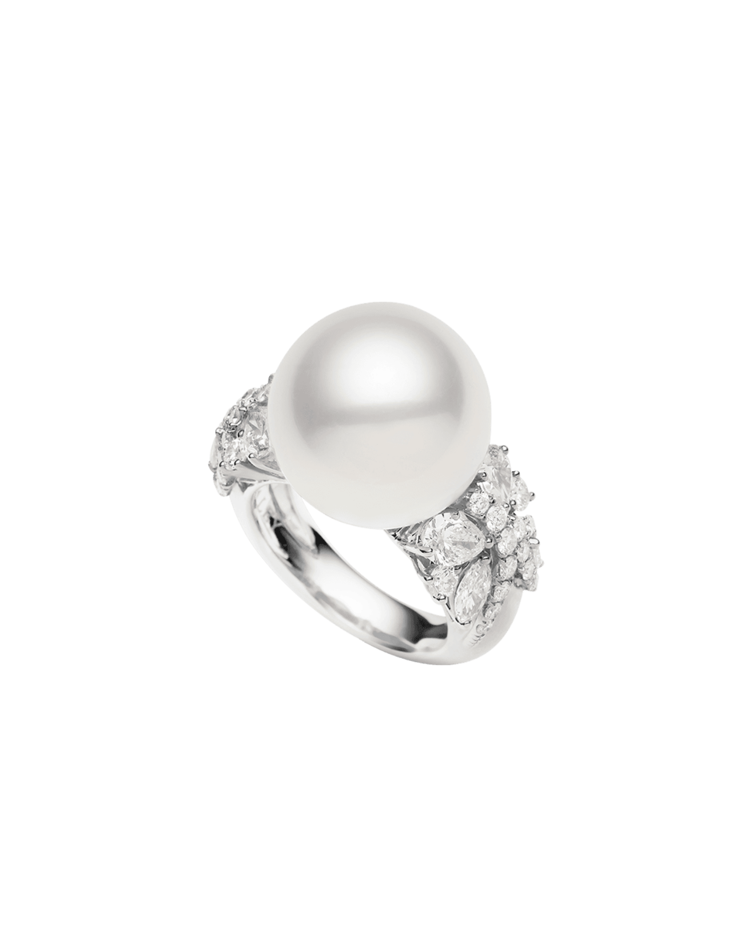 Diamond Dragonfly Pearl Ring | 15mm Round Pearl, Diamonds, and Platinum 1