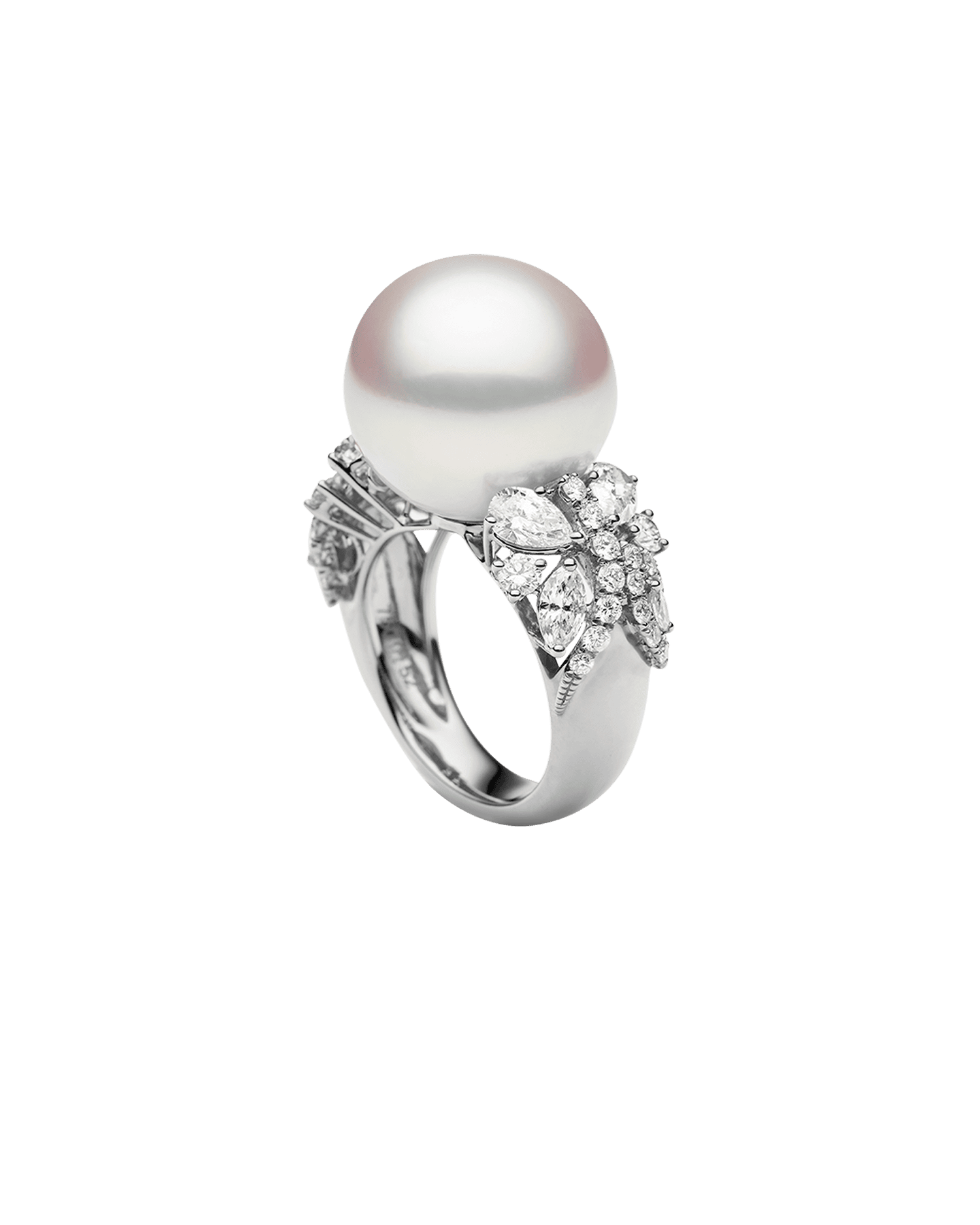 Diamond Dragonfly Pearl Ring | 15mm Round Pearl, Diamonds, and Platinum 2