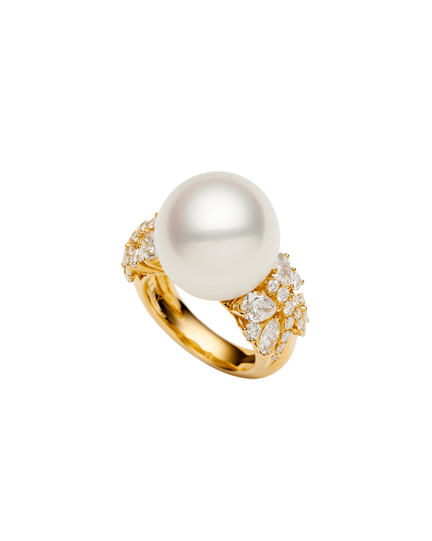 アクセサリー PEARL RING Diamond Dragonfly Pearl Ring | 15mm Round Pearl, Diamonds, and Yellow