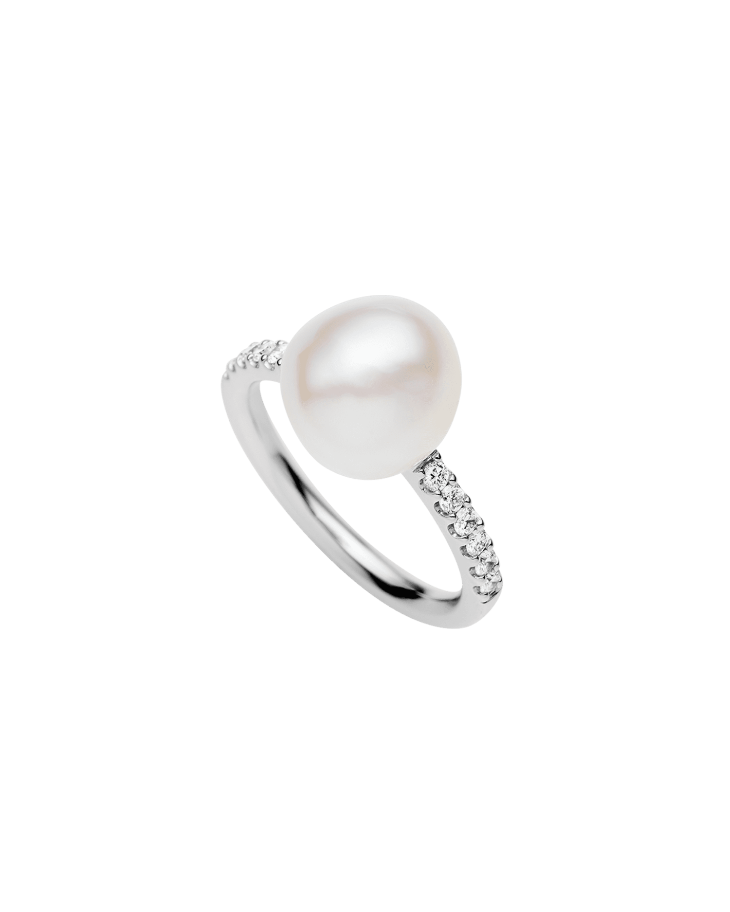 Eternity Pearl Ring | 10mm Keshi Pearl, Diamonds, and White Gold