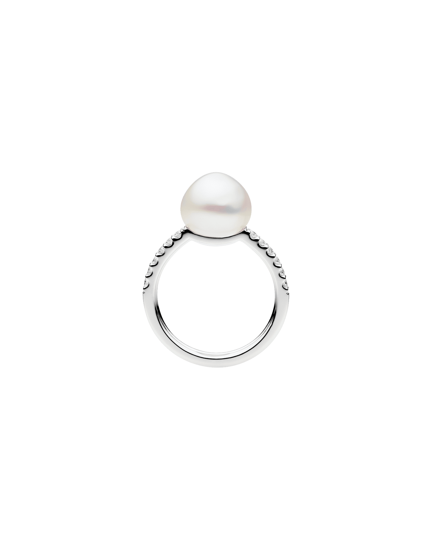 Eternity Pearl Ring | 10mm Keshi Pearl, Diamonds, and White Gold 2