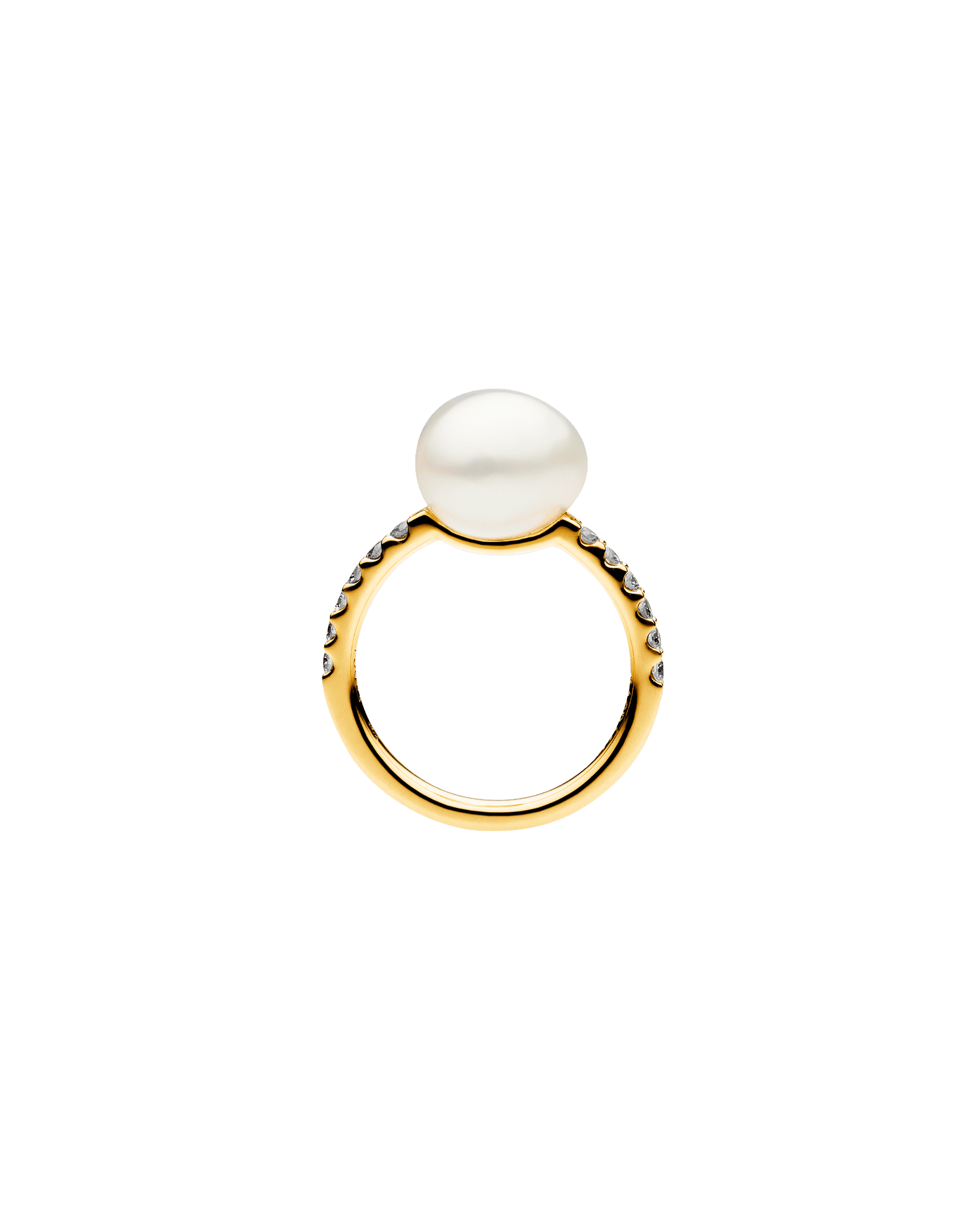 Eternity Pearl Ring | 10mm Keshi Pearl, Diamonds, and Yellow Gold 2