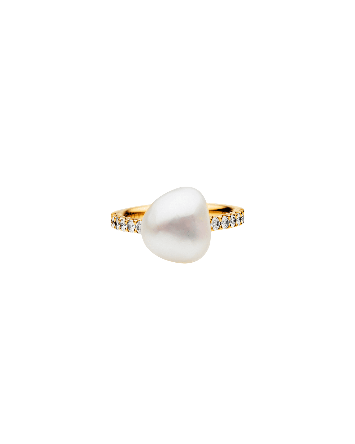Eternity Pearl Ring | 10mm Keshi Pearl, Diamonds, and Yellow Gold 3