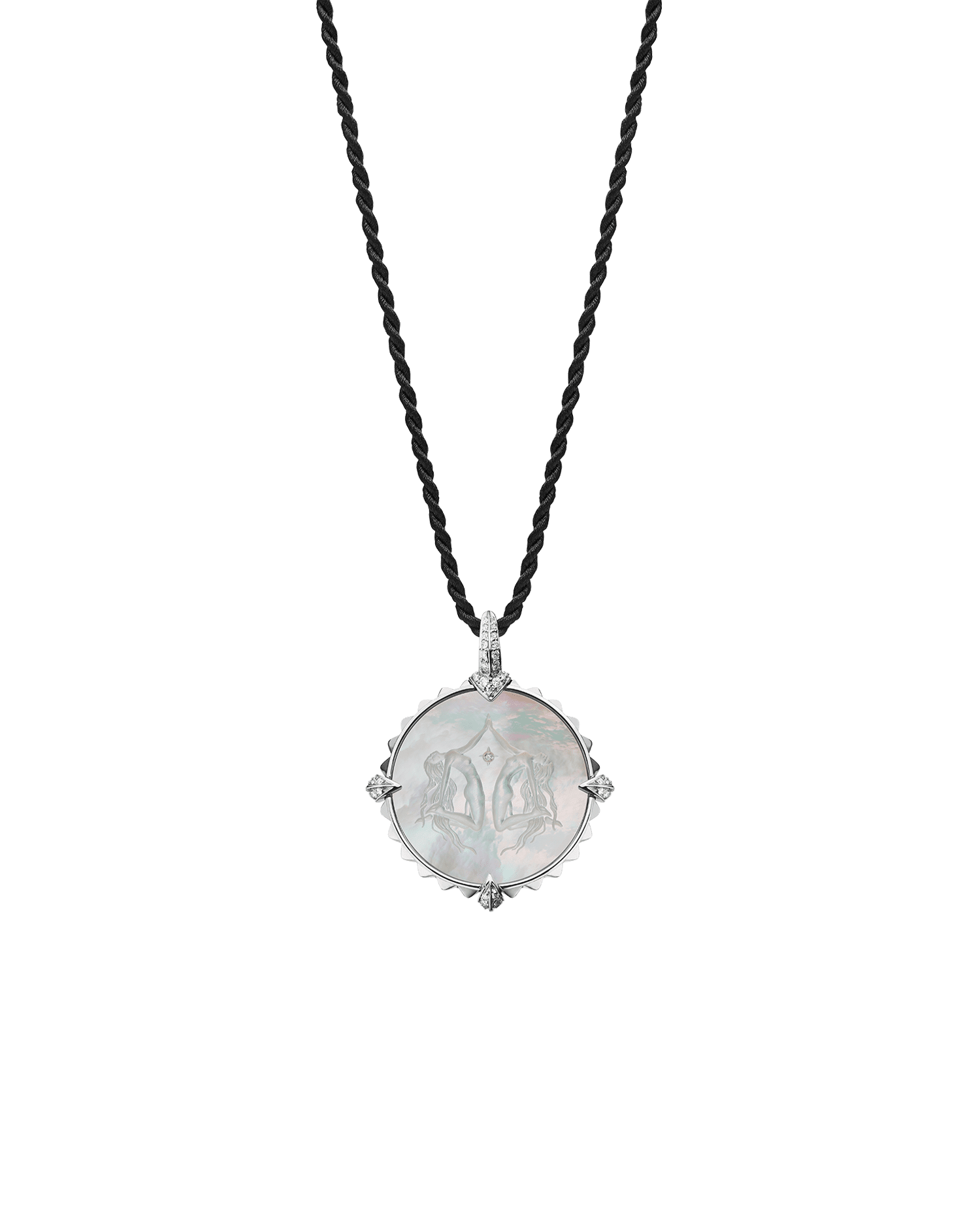 Gemini Coin Charm | Mother of Pearl, Diamonds, and White Gold 4