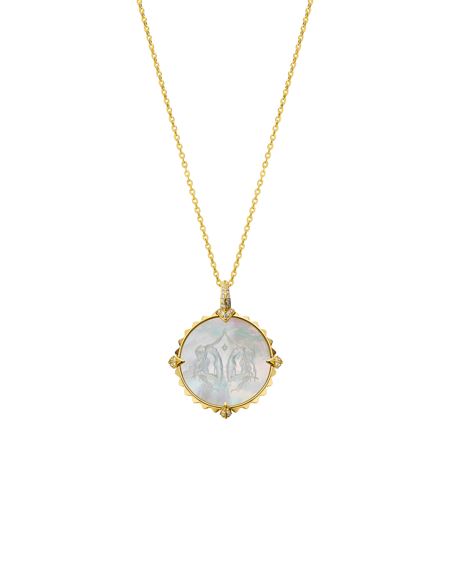 Gemini Coin Charm | Mother of Pearl, Diamonds, and Yellow Gold 3