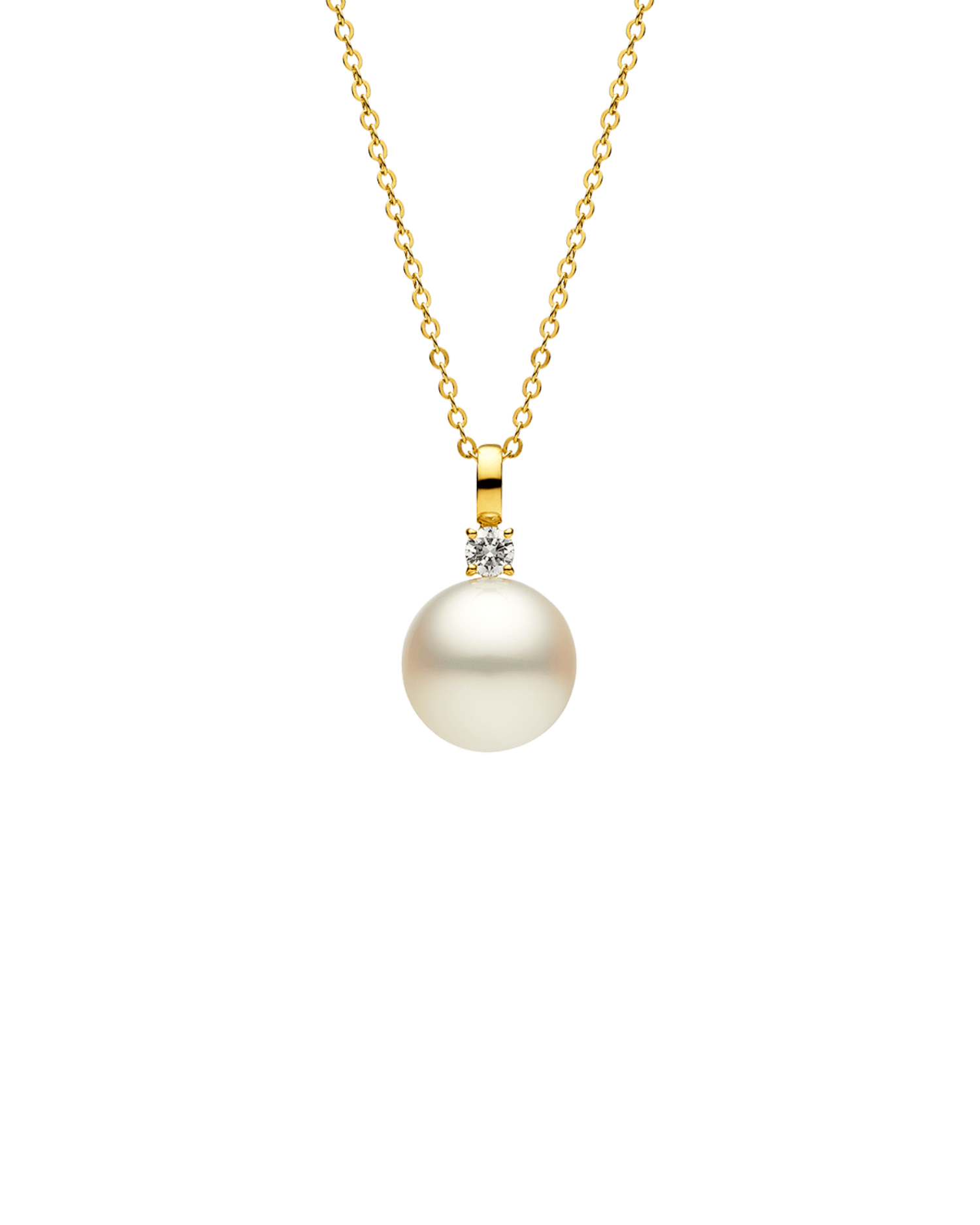 Grace Pearl Pendant | 12mm Round Pearl, Diamond, and Yellow Gold