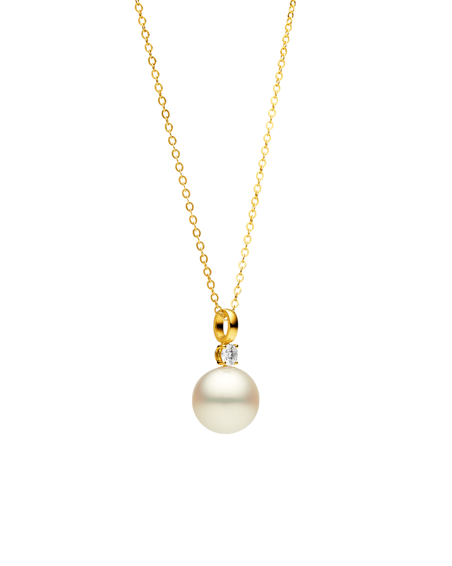 Grace Pearl Pendant | 12mm Round Pearl, Diamond, and Yellow Gold 2