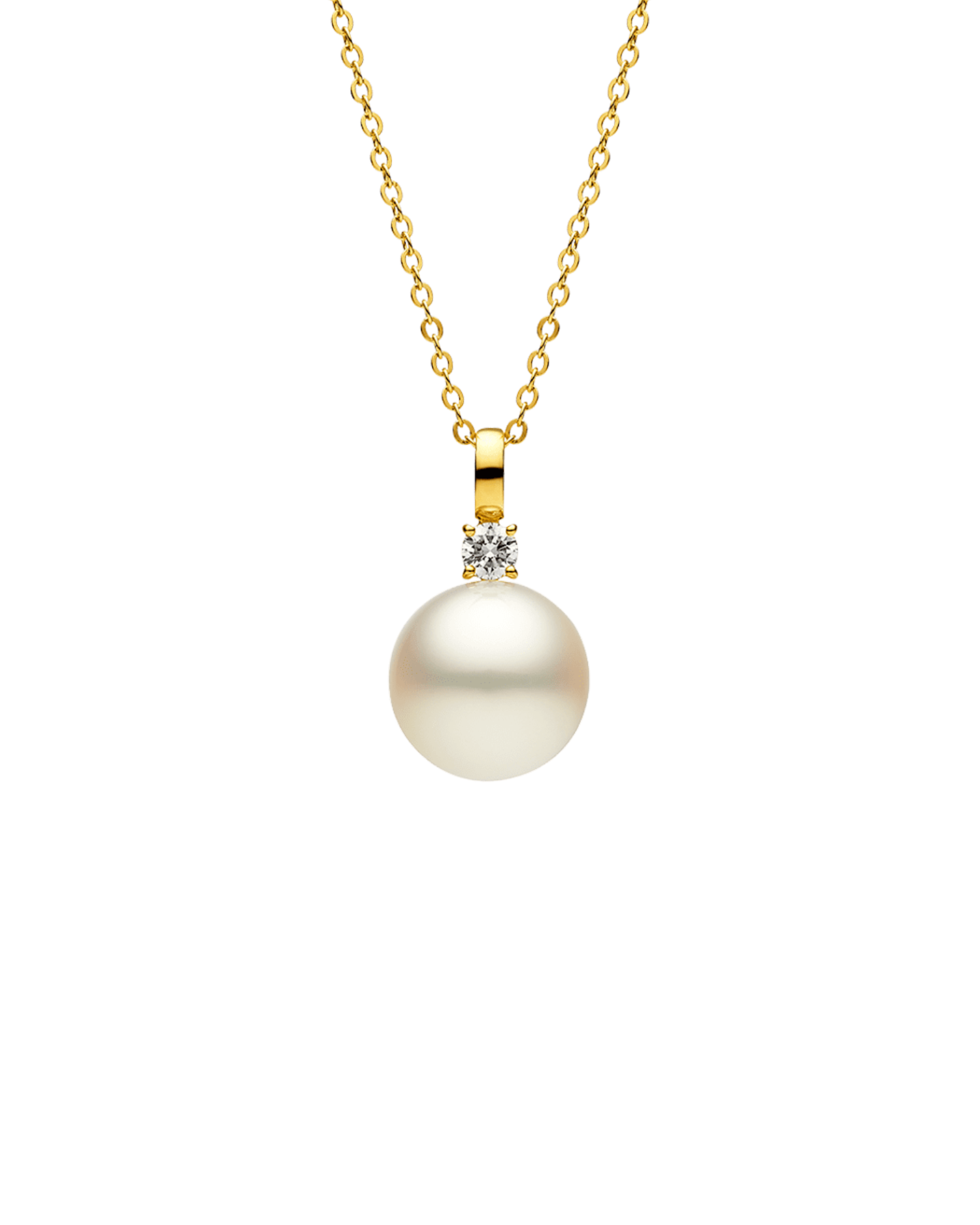 Grace Pearl Pendant | 14mm Round Pearl, Diamond, and Yellow Gold 1