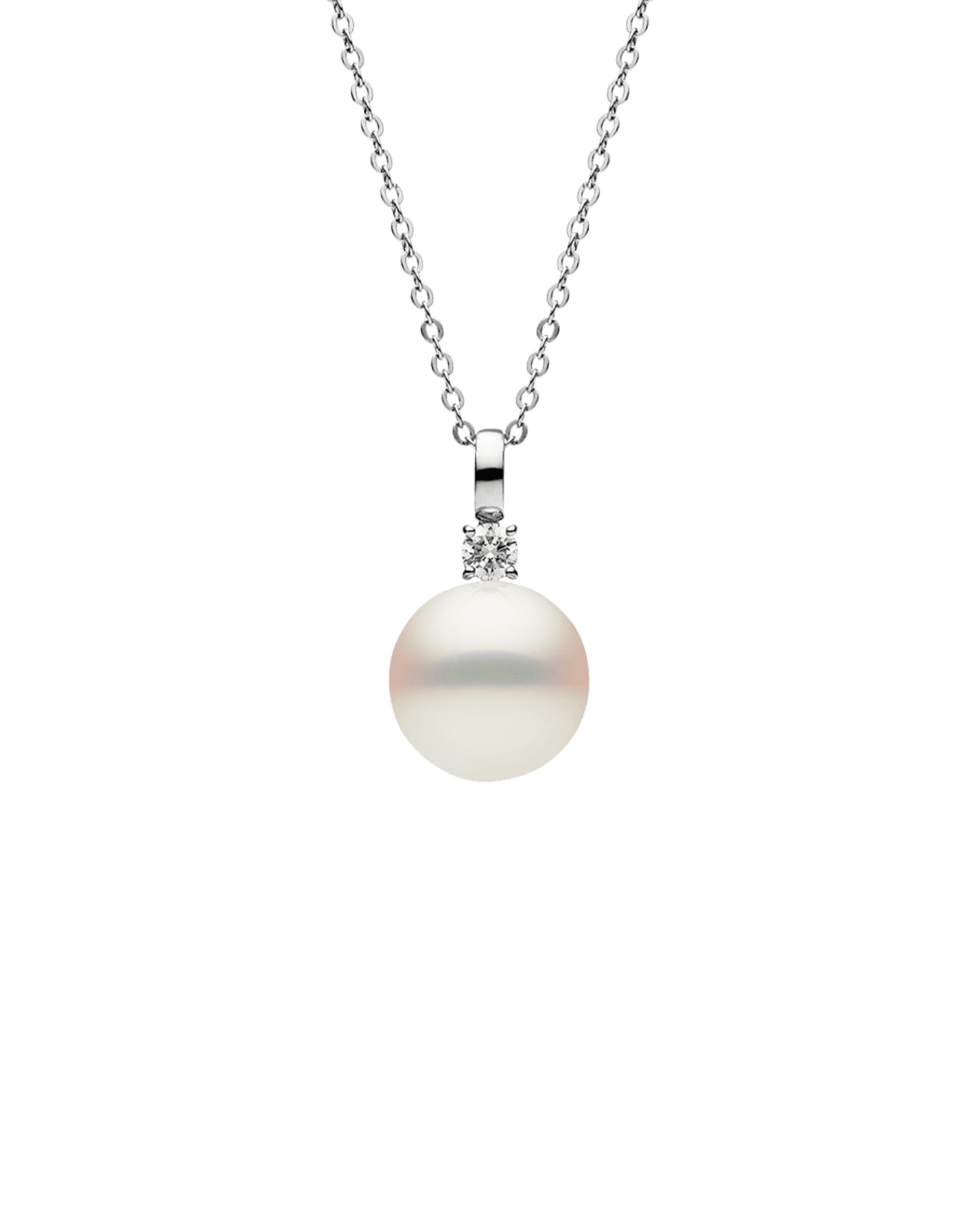 Grace Pearl Pendant | 14mm Semi-Round Pearl, Diamond, and White Gold 1
