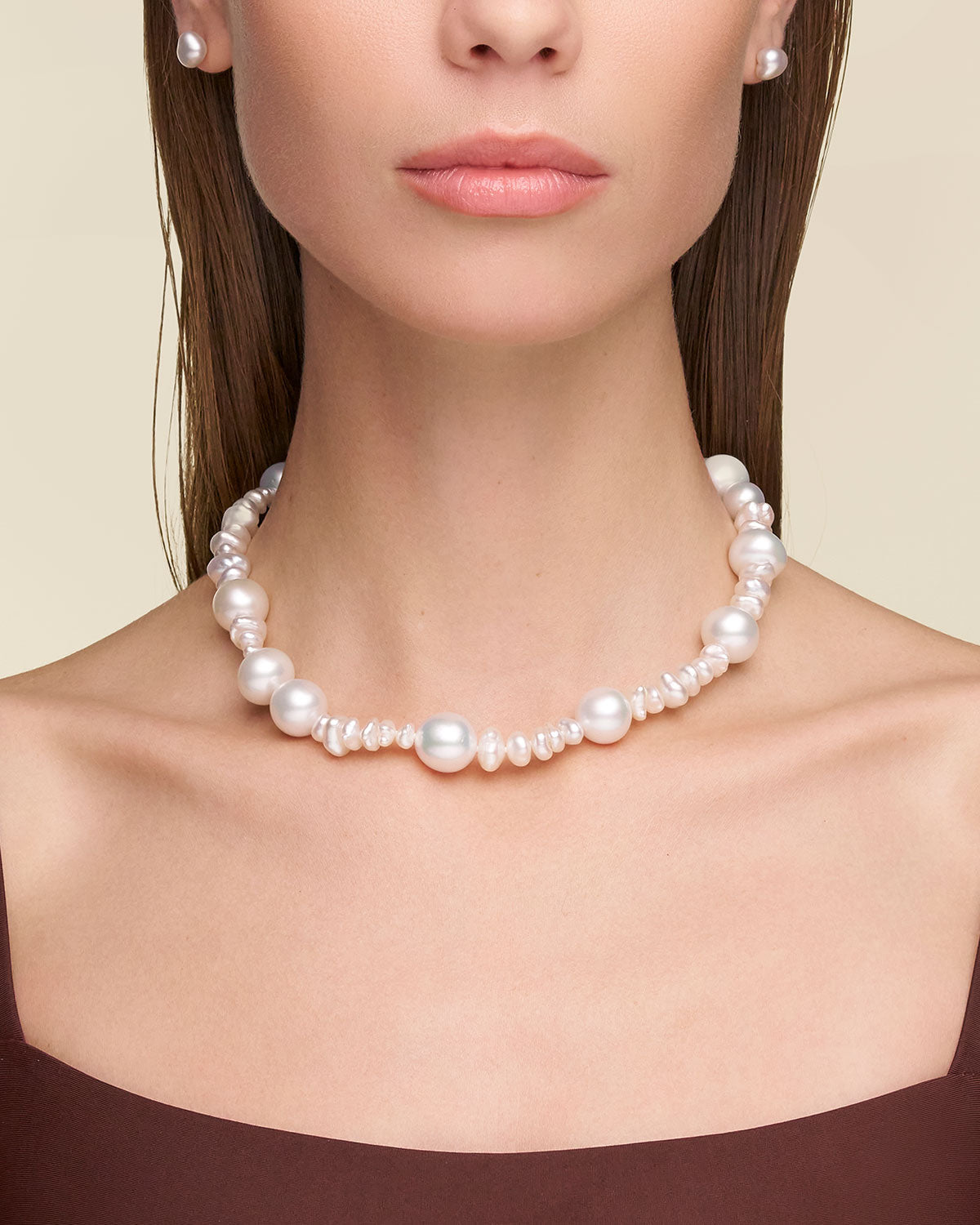 Wild Pearl Strand Necklace On Body Sce22mix03 Studs Db20aeykq08