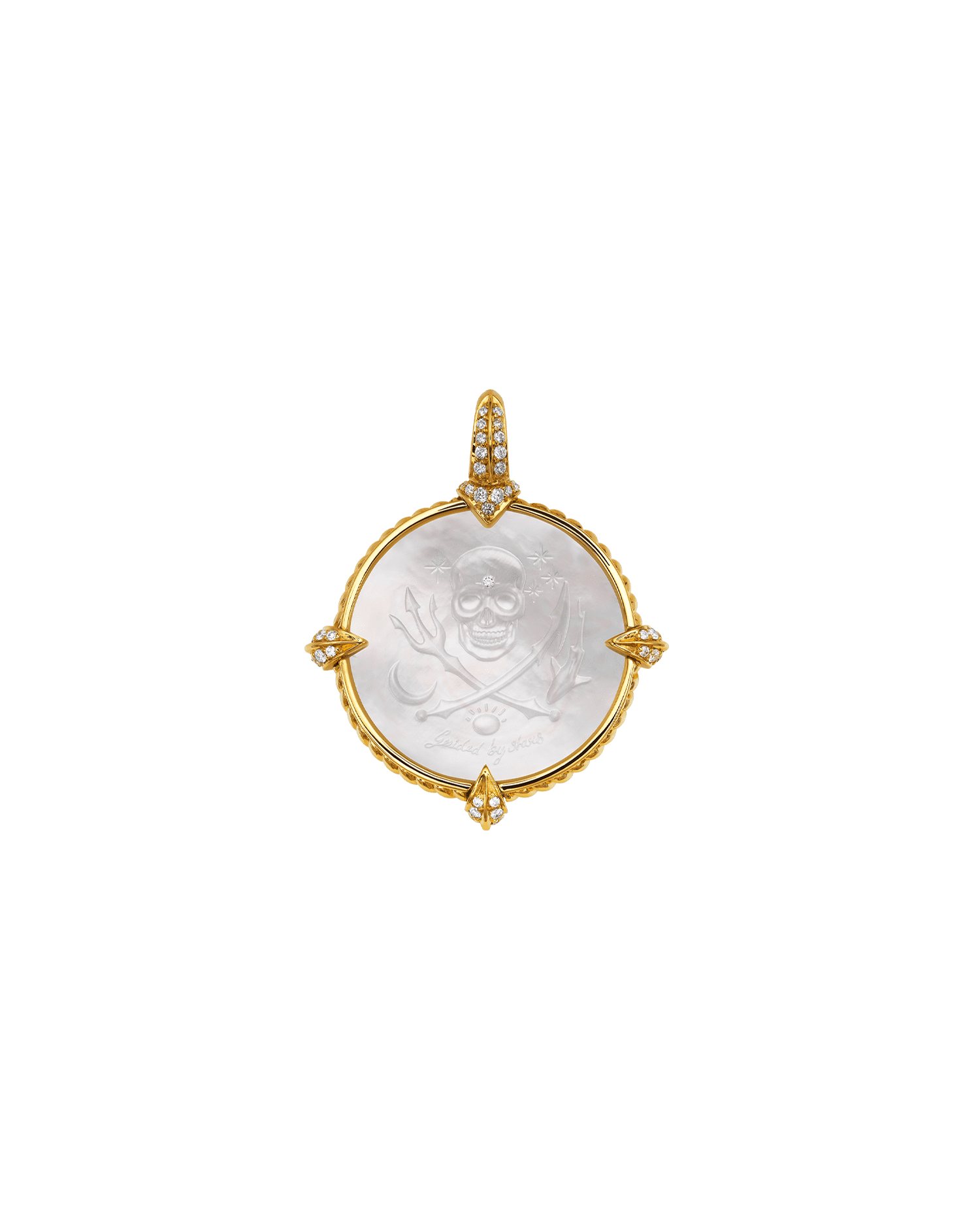 Petite Guided by Stars Coin Charm | Mother of Pearl, Diamonds, and Yellow Gold 1