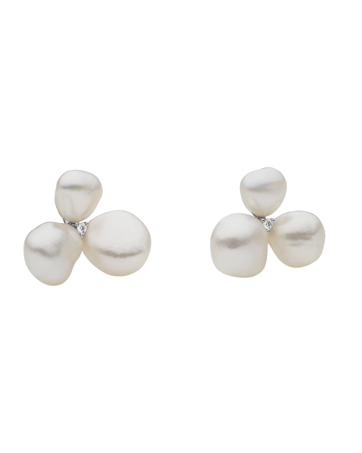 Diamond Triple Keshi Pearl Stud Earrings | 7-9mm Keshi Baroque Pearls, Diamonds, and Platinum