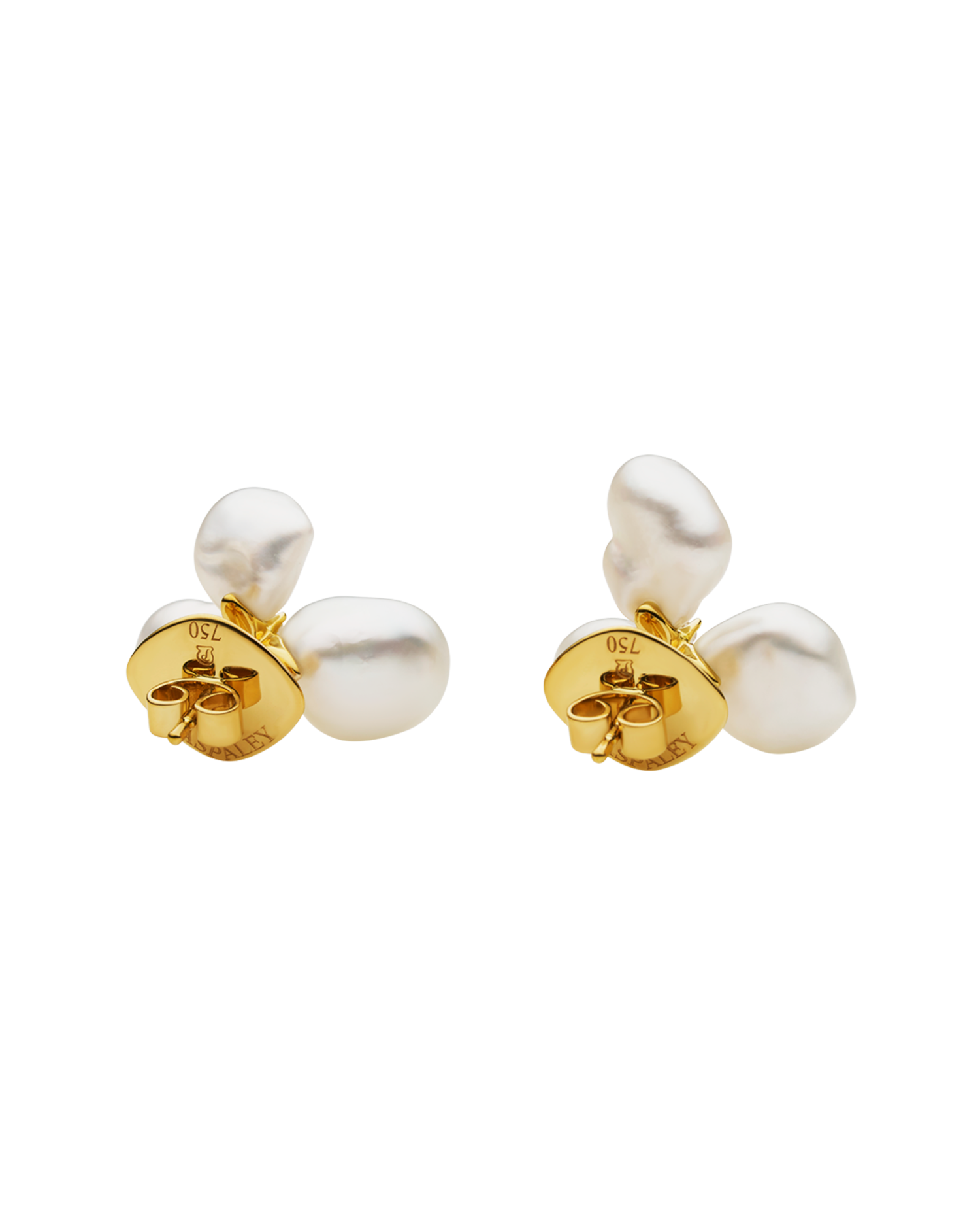 Diamond Triple Keshi Pearl Stud Earrings | 7-9mm Keshi Baroque Pearls, Diamonds, and Yellow Gold