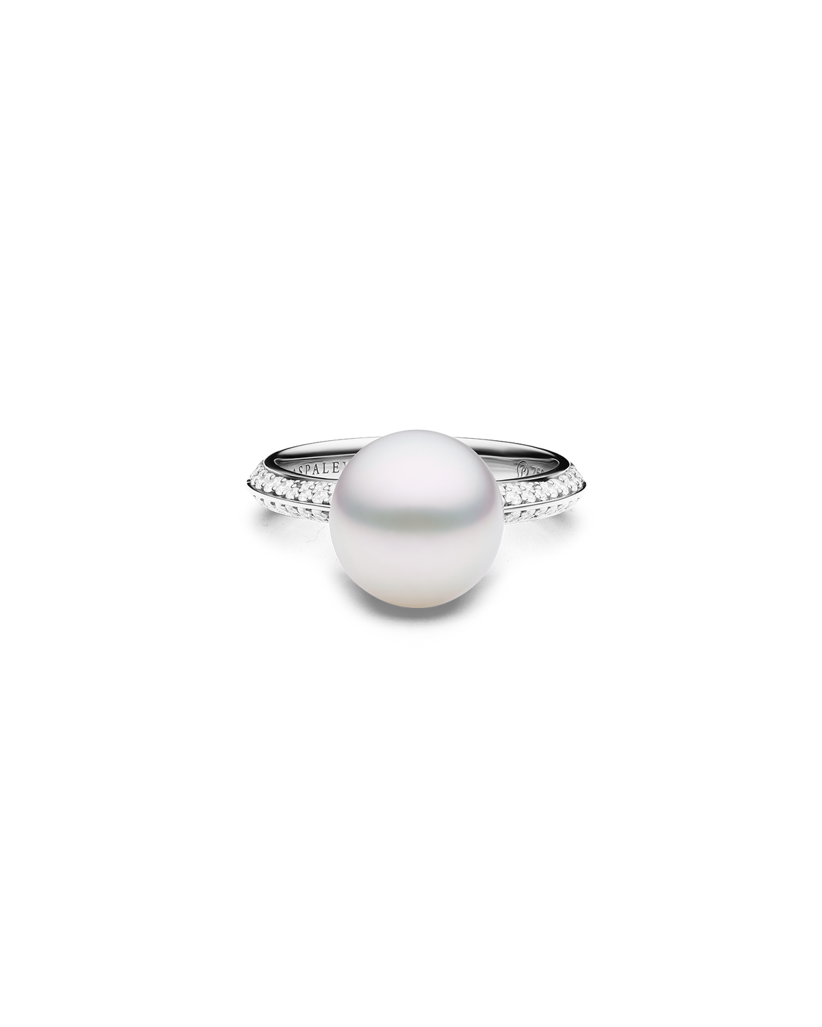 Keel Edge Pearl Ring | 10mm Semi Round Pearl, Diamonds, and White Gold