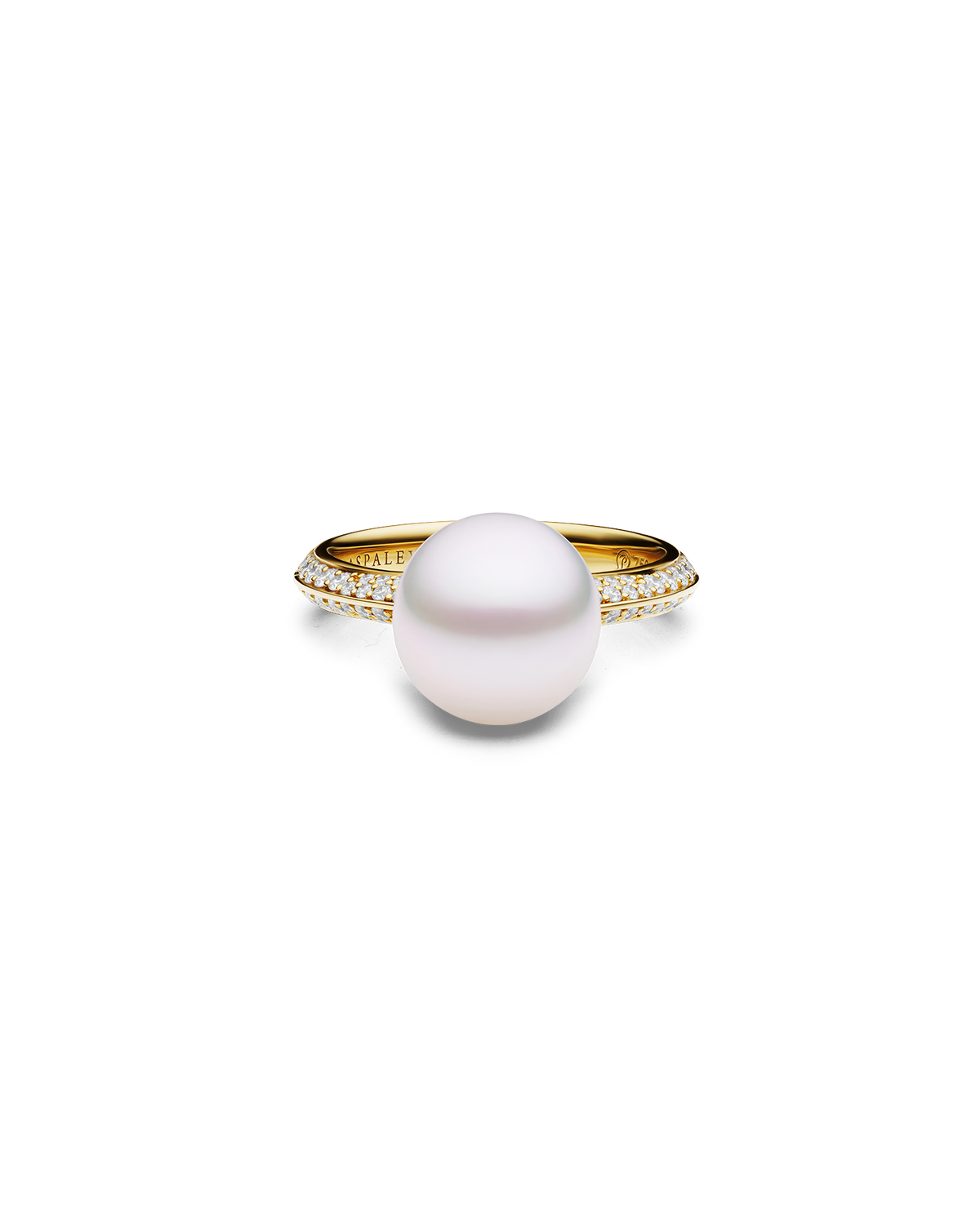 Keel Edge Pearl Ring | 10mm Semi Round Pearl, Diamonds, and Yellow Gold