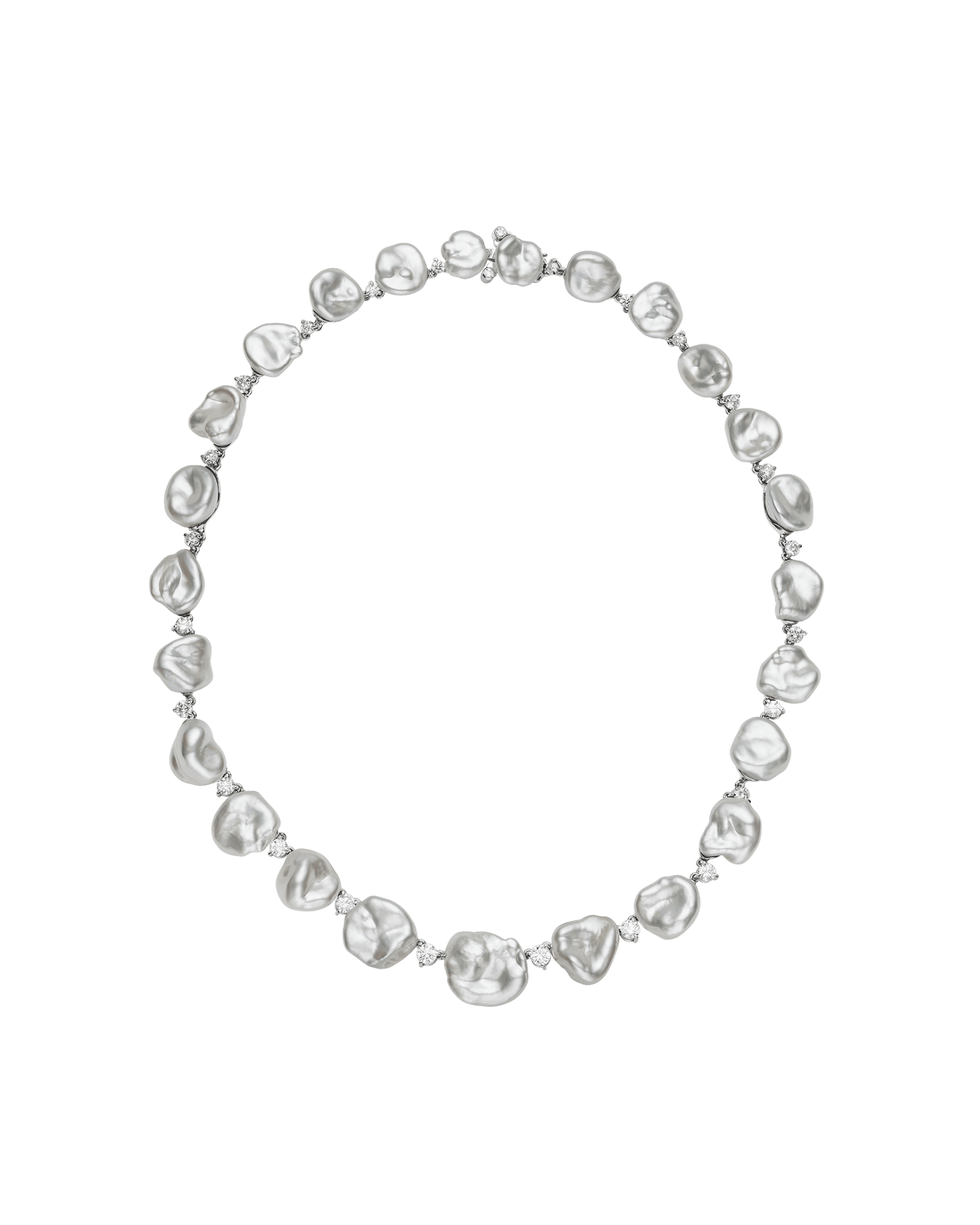 Lily Pad Pearl Collier 12-16mm Keshi Pearls, Diamonds, and Platinum