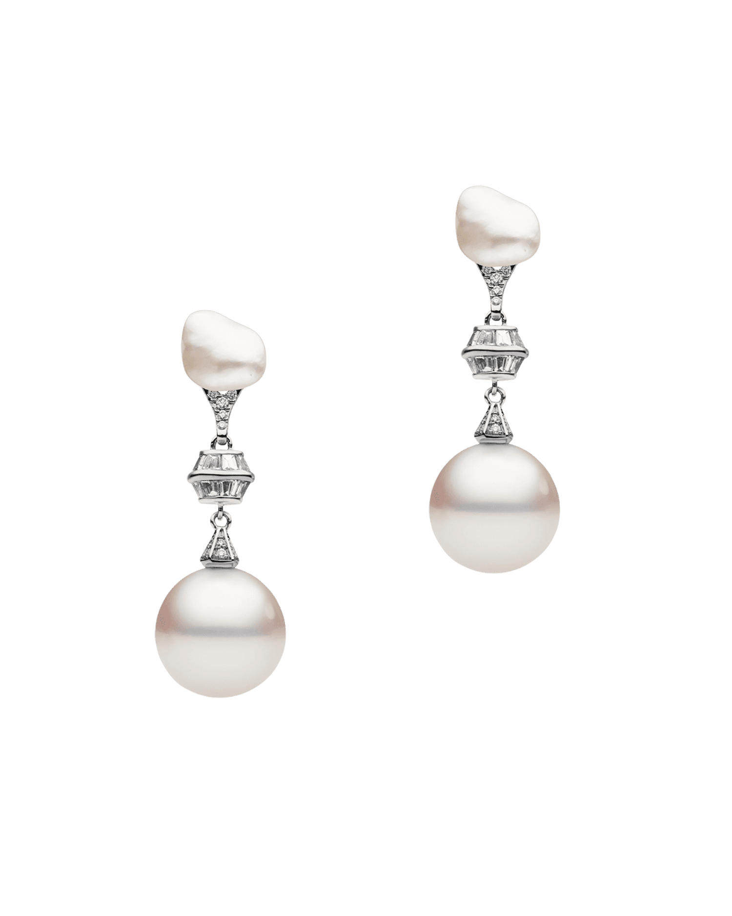 Keshi Studs with Diamond Sea Buoy Pearl Earring Enhancers White Gold DH24E5208WPS12