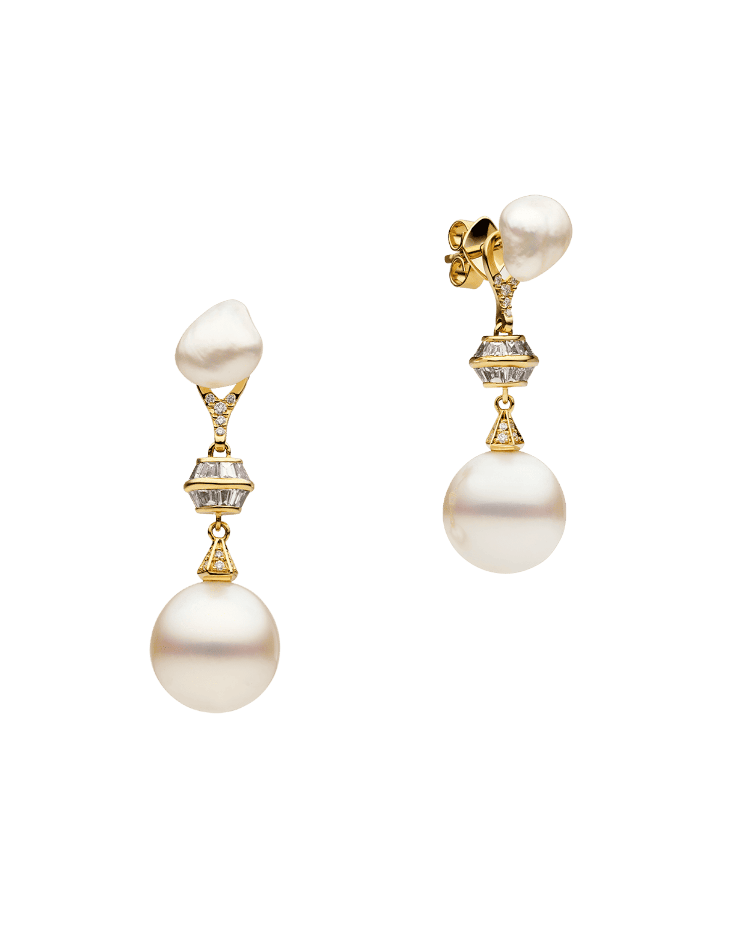 Keshi Studs with Diamond Sea Buoy Pearl Earring Enhancers Yellow Gold DH24E5208YPS12 1