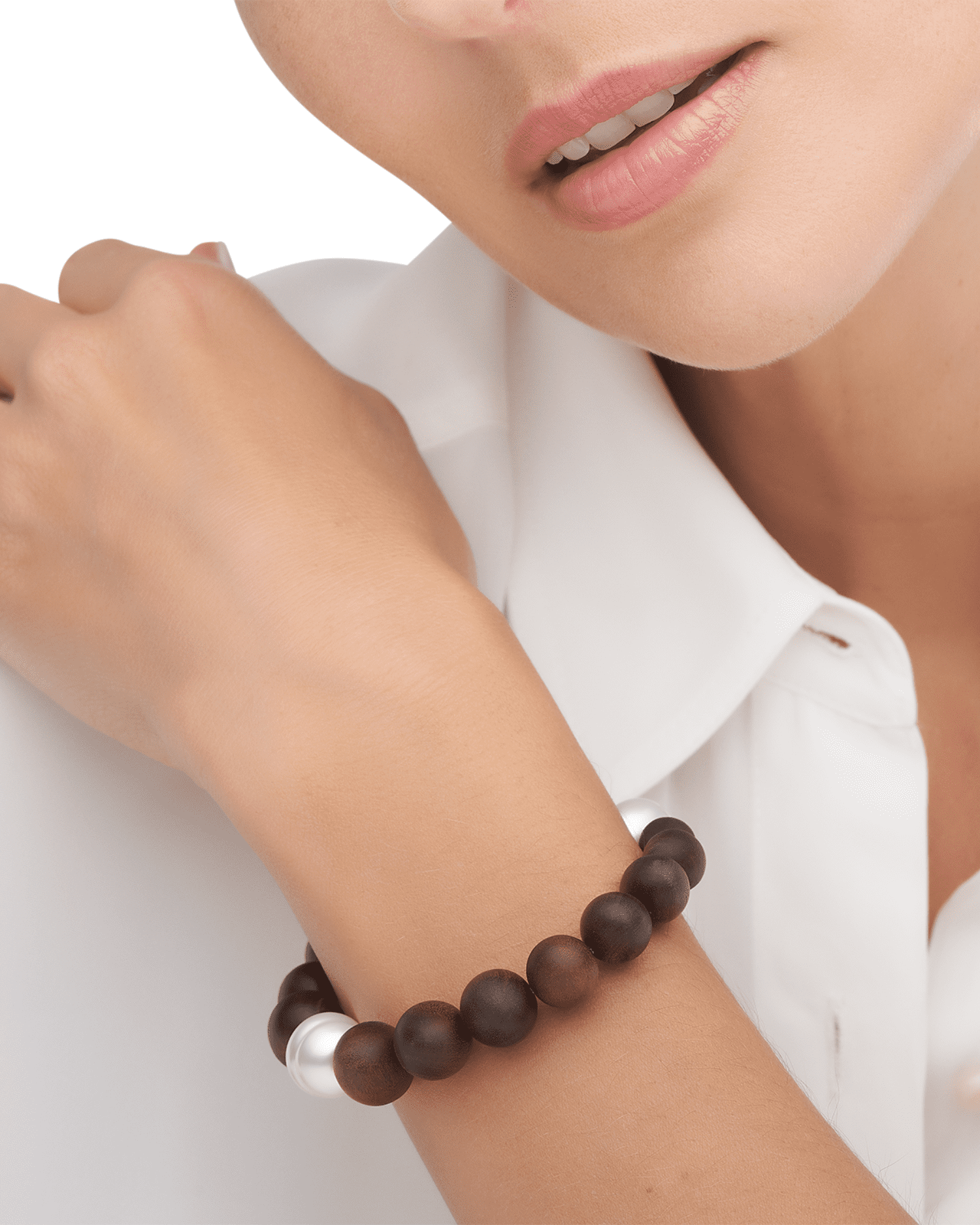 Kimberley Dusk Double Pearl Bracelet | 12mm Circle Pearls and Sandalwood 2