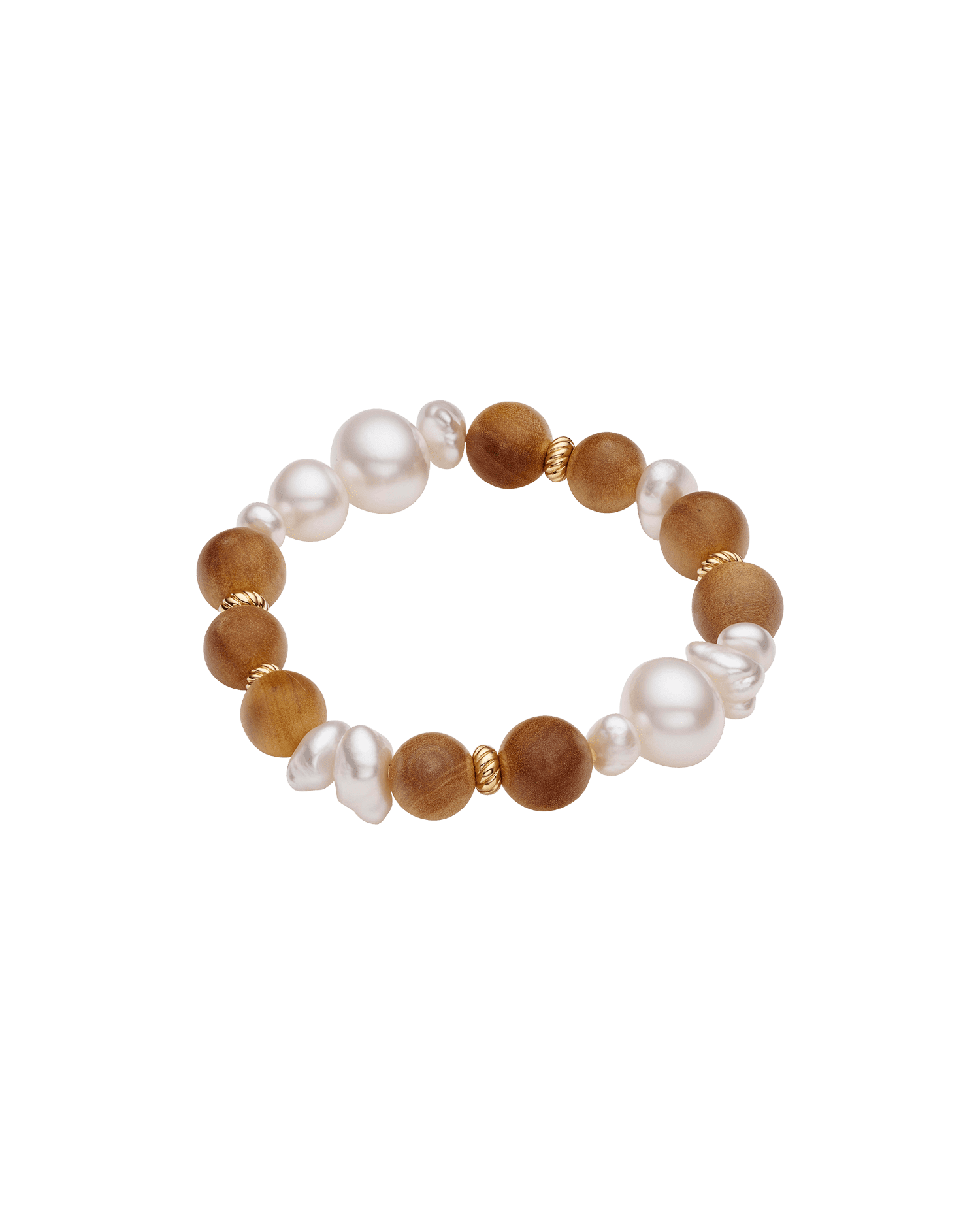 Kimberley Golden Dawn Keshi Pearl Bracelet | 11-14mm Pearls, Sandalwood, and Yellow Gold 2