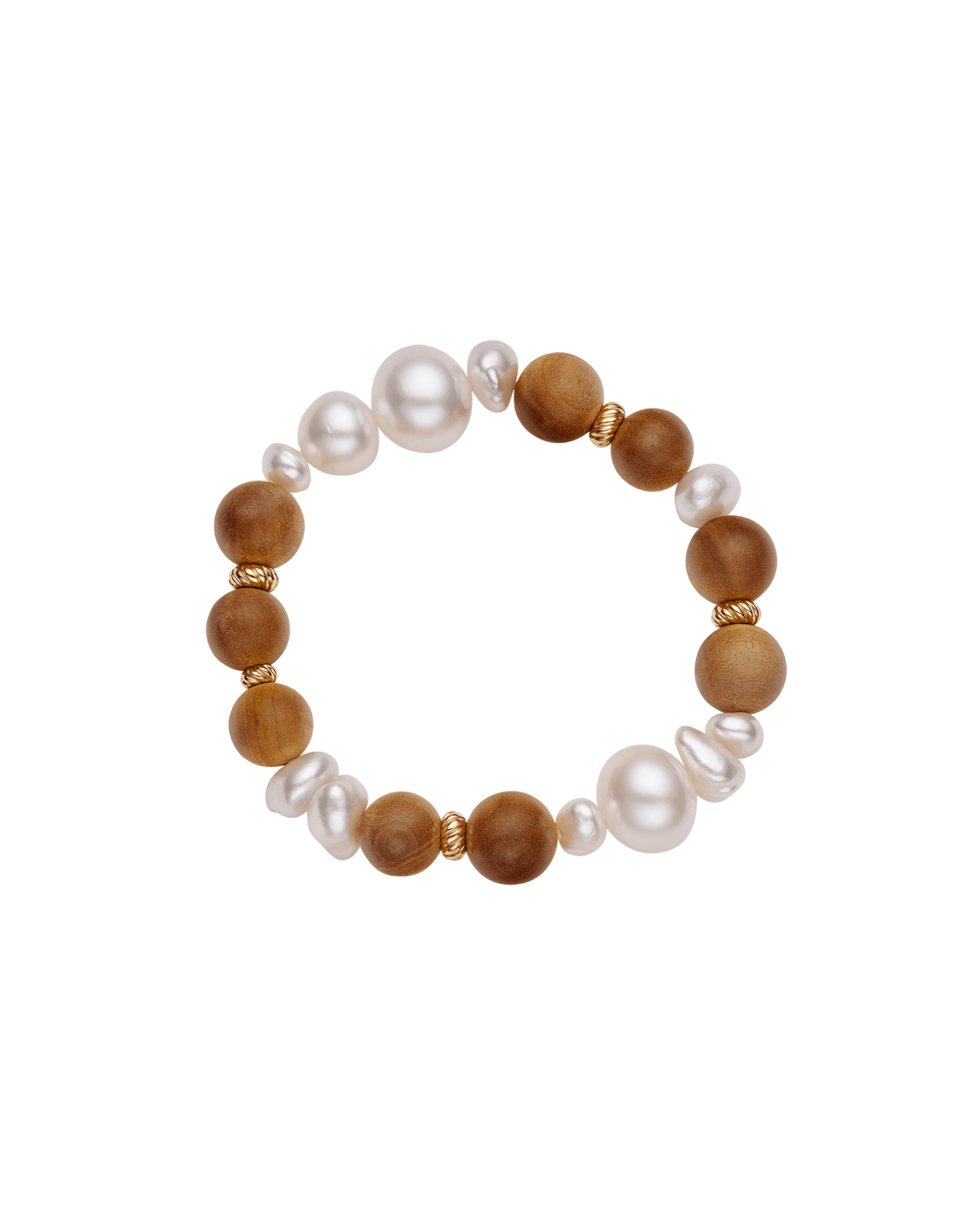 Kimberley Golden Dawn Keshi Pearl Bracelet | 11-14mm Pearls, Sandalwood, and Yellow Gold 1