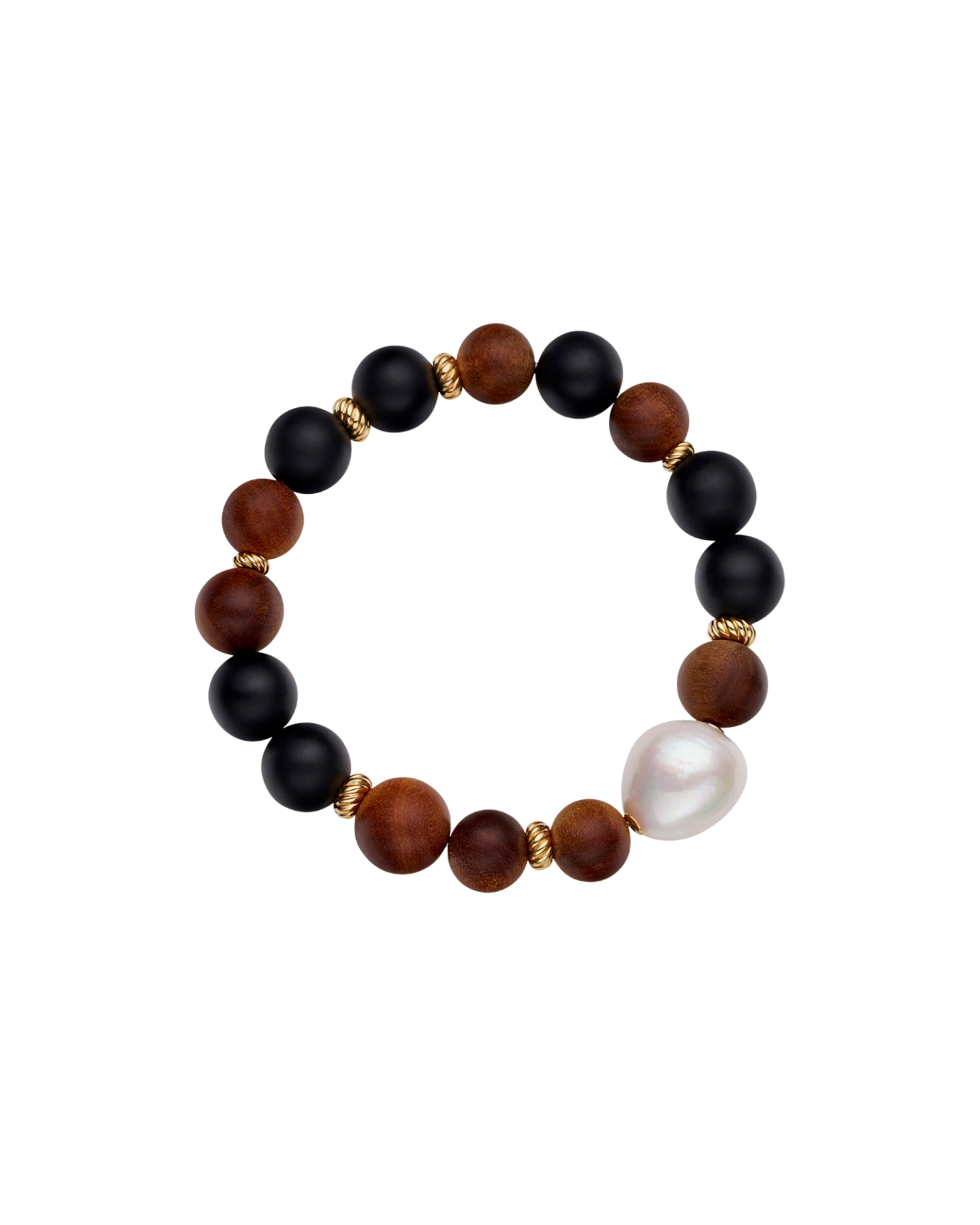 Onyx Kimberley Golden Dusk Single Pearl Bracelet | 15mm Baroque Pearl, Sandalwood, and Yellow Gold 1