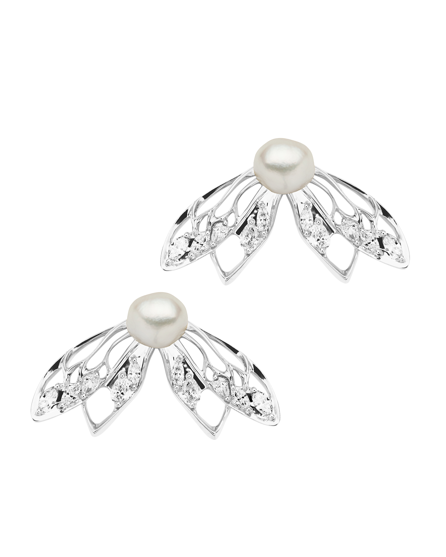 Lacewing Cicada Stud Earrings | Diamond and White Gold