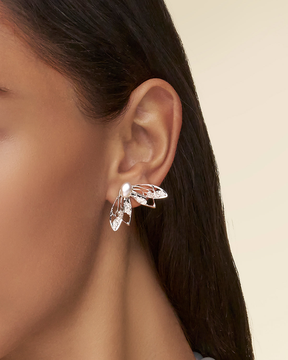 Lacewing Cicada Stud Earrings | Diamond and White Gold