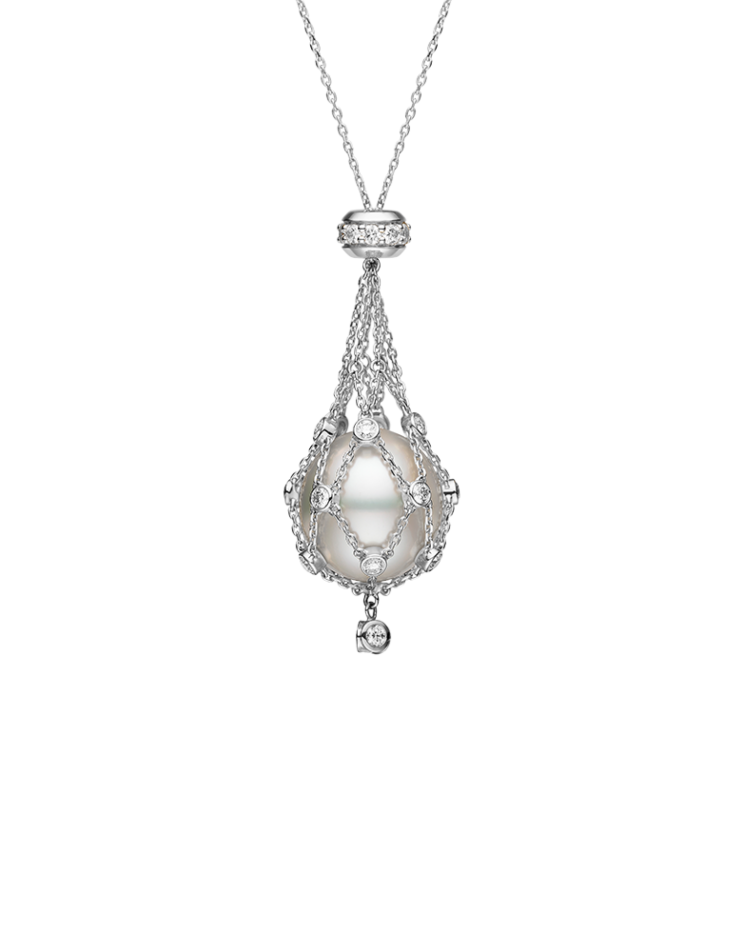 Lavalier Diamond Pearl Necklace with 14mm Button Pearl White Gold DH17N17WPB14