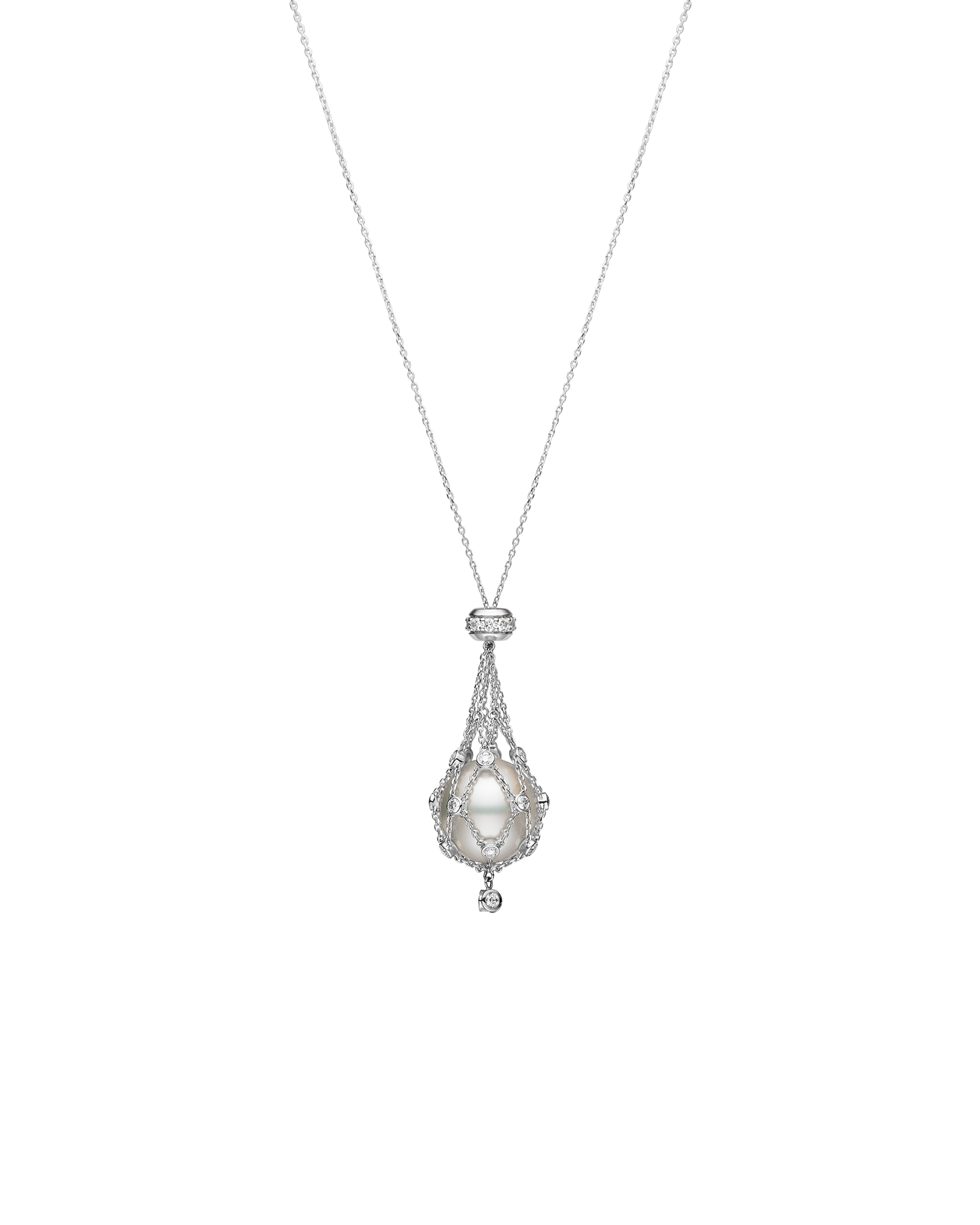 Lavalier Diamond Pearl Necklace with 15mm Button Pearl White Gold DH17N17WPB15