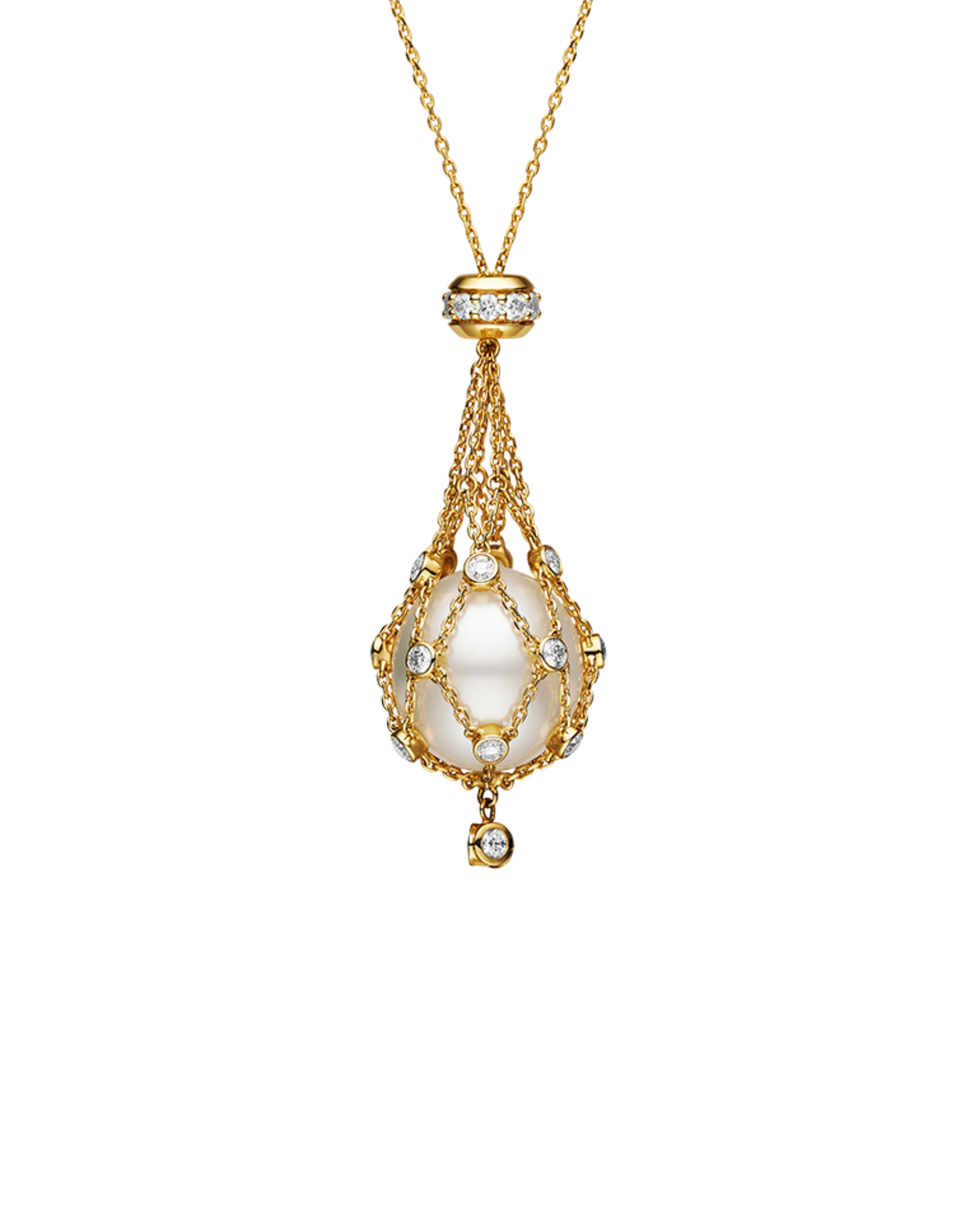 Lavalier Diamond Pearl Necklace with 15mm Button Pearl Yellow Gold DH17N17YPB15