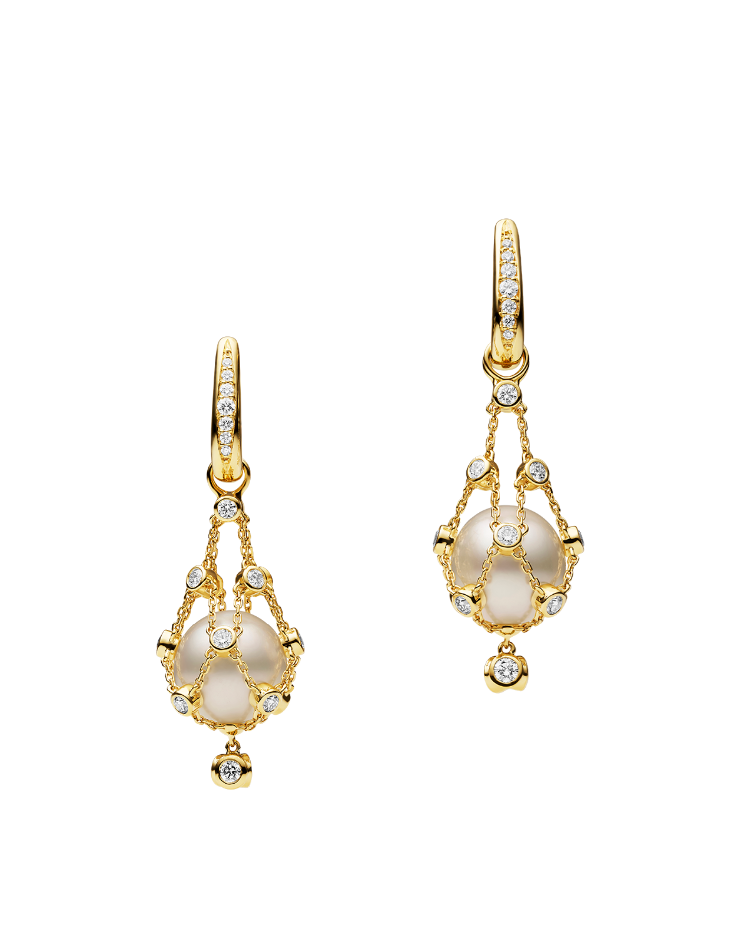 Lavalier Diamond Pearl Earrings 12mm Button Pearl Yellow Gold DH14E21YPB12