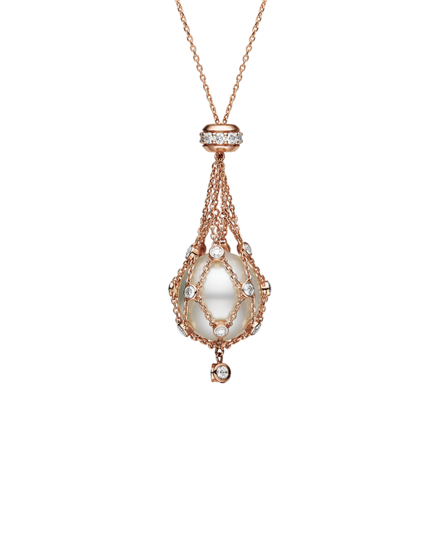 Lavalier Diamond Pearl Necklace with 14mm Button Pearl Rose Gold DH17N17RPB14