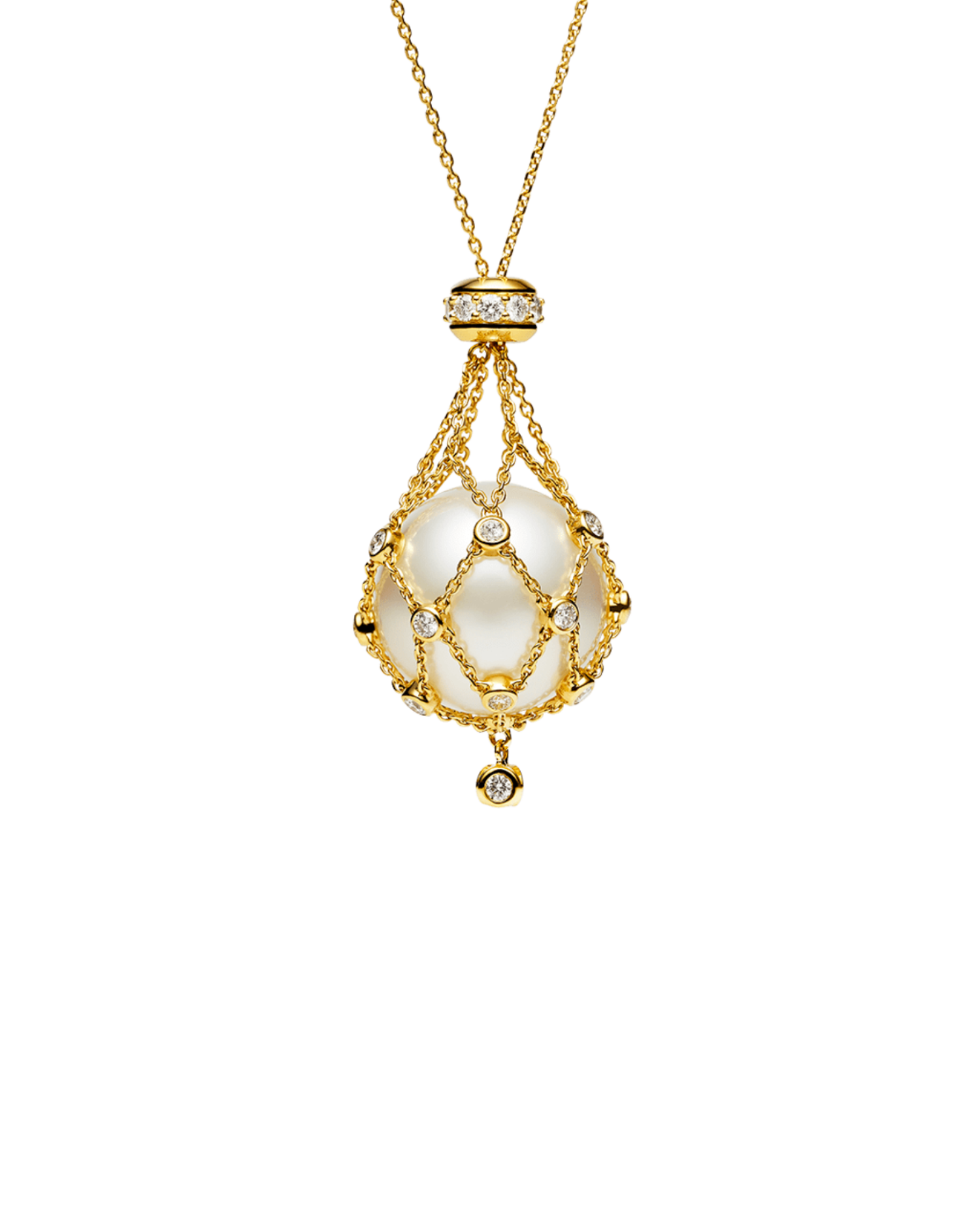 Diamond Lavalier Pearl Necklace | 15mm Round Pearl, Diamonds, and Yellow Gold 1