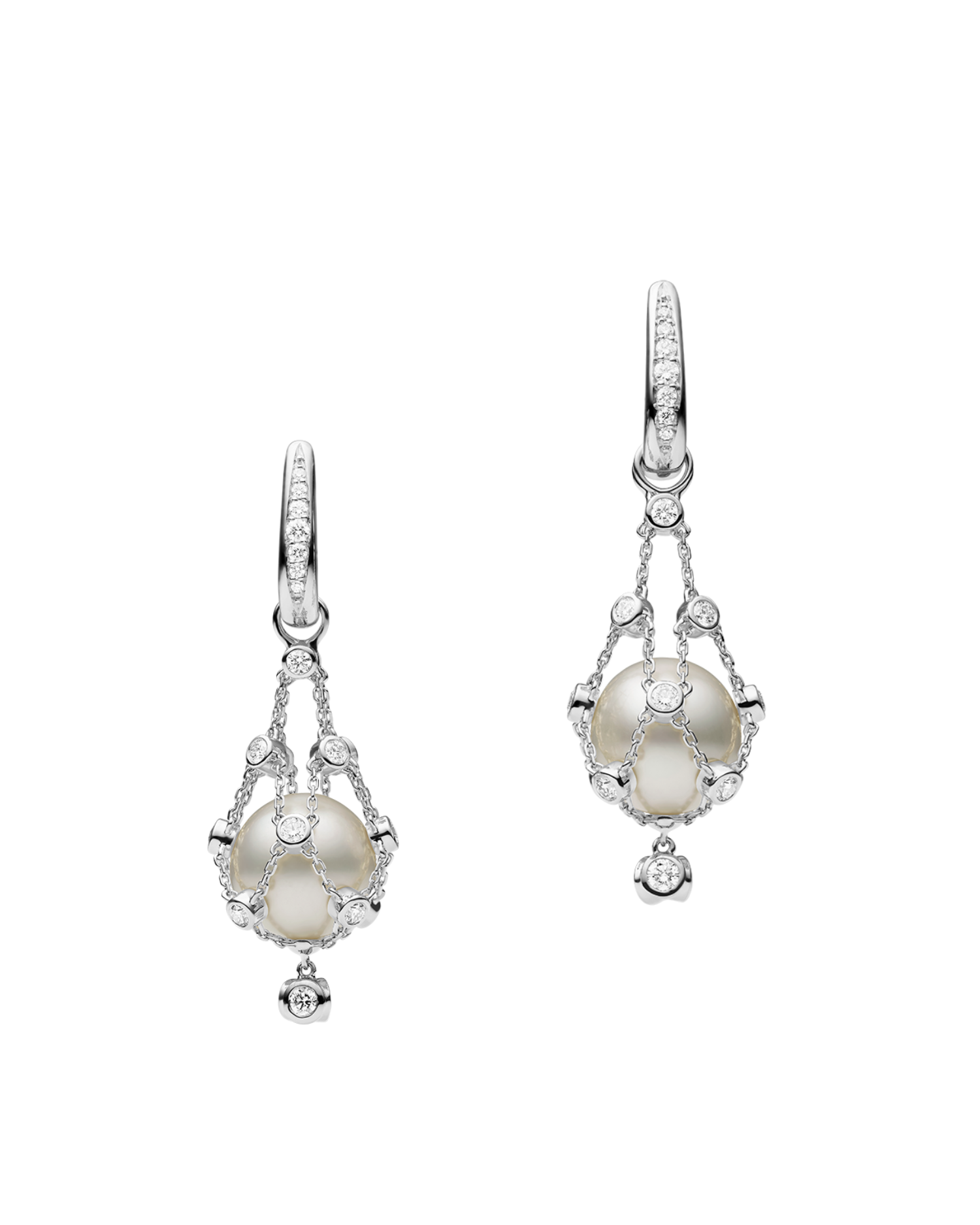 Lavalier Pearl Earrings 12mm Button Pearl White Gold DH14E21WPB12