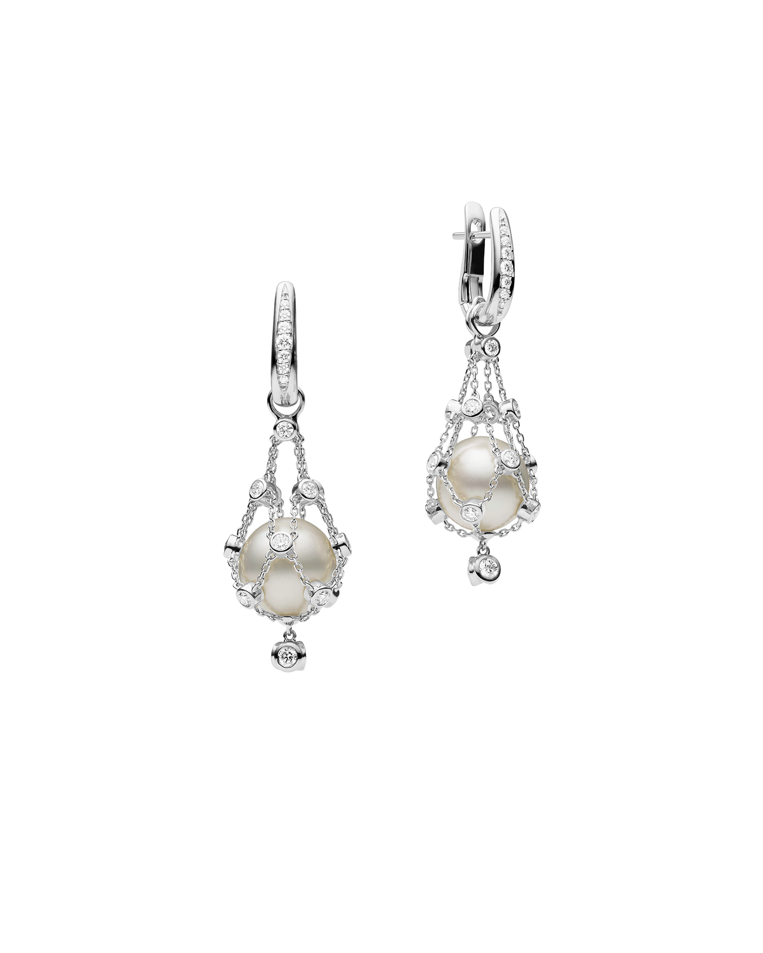Lavalier Pearl Earrings with 12mm Button Pearls White Gold DH14E21WPB12