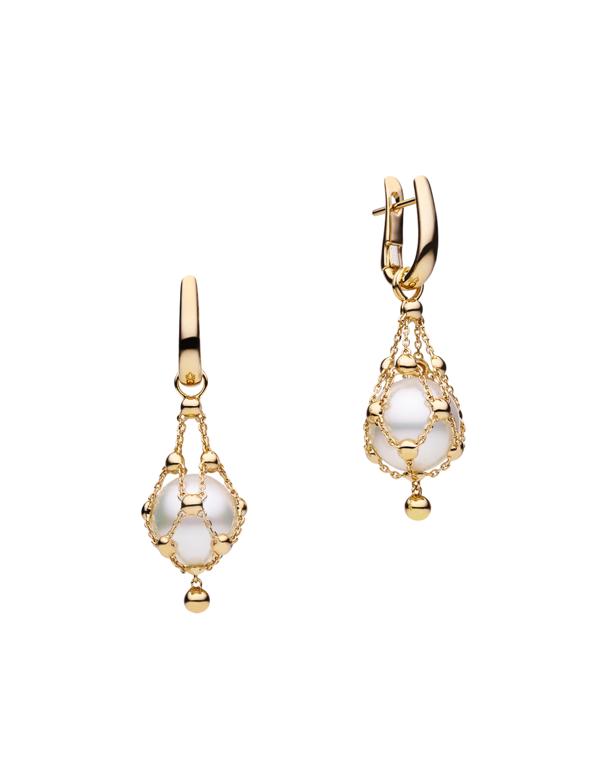 Lavalier Pearl Earrings | 12mm Button Pearls and Yellow Gold