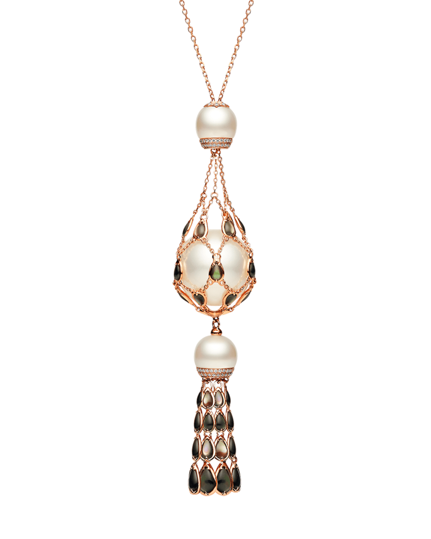 Noir Hero Lavalier Pearl Necklace | 18mm Round Pearl, Black Mother of Pearl, and Rose Gold 1