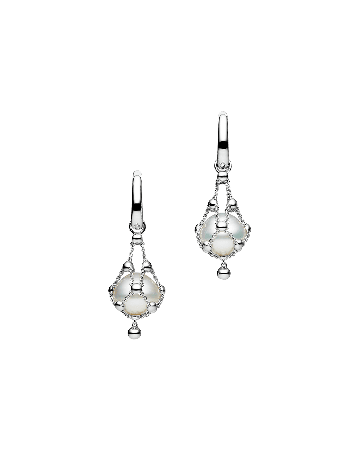 Lavalier Pearl Earrings | 12mm Button Pearls and White Gold