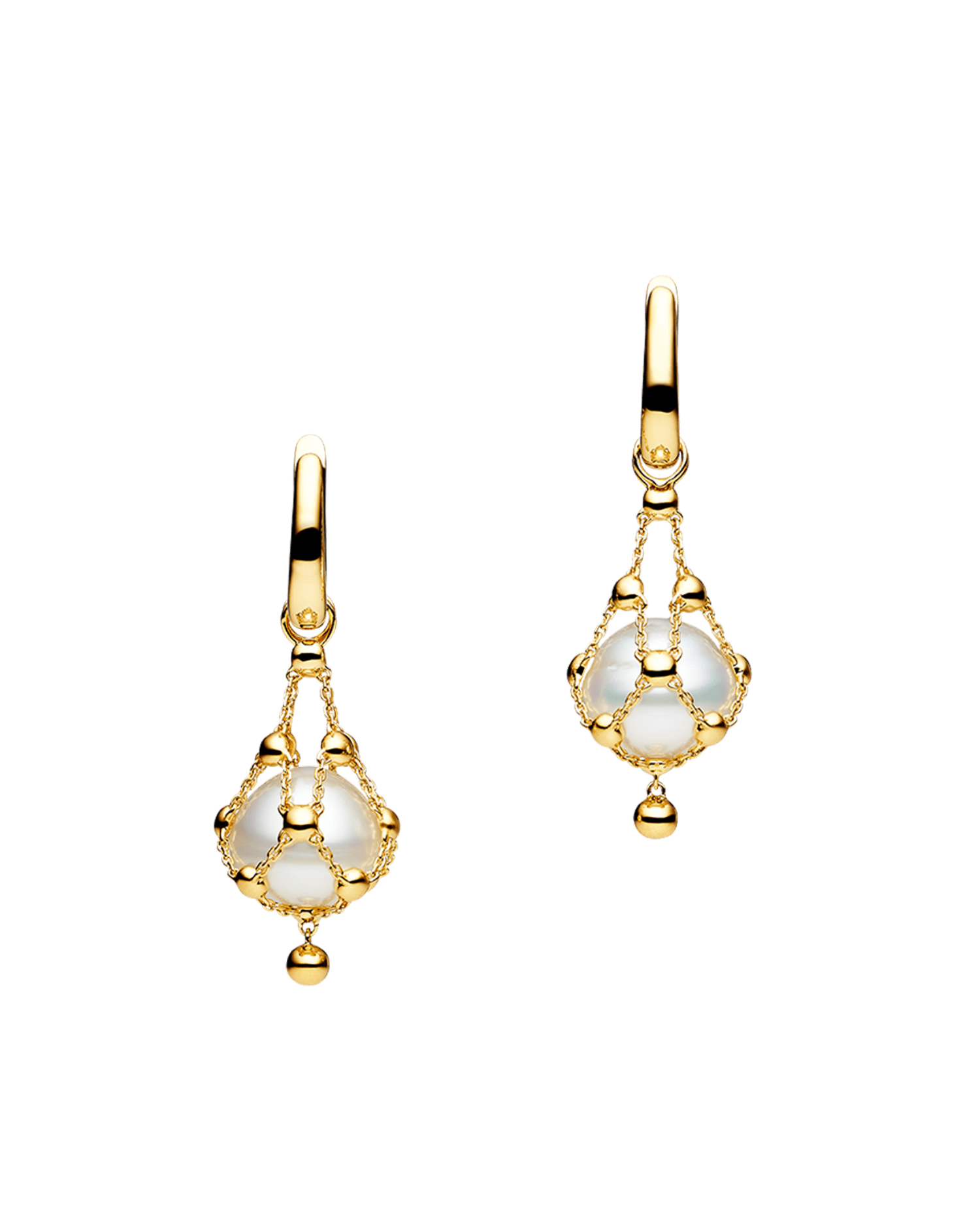 Lavalier Pearl Earrings | 12mm Circle Pearls and Yellow Gold 1