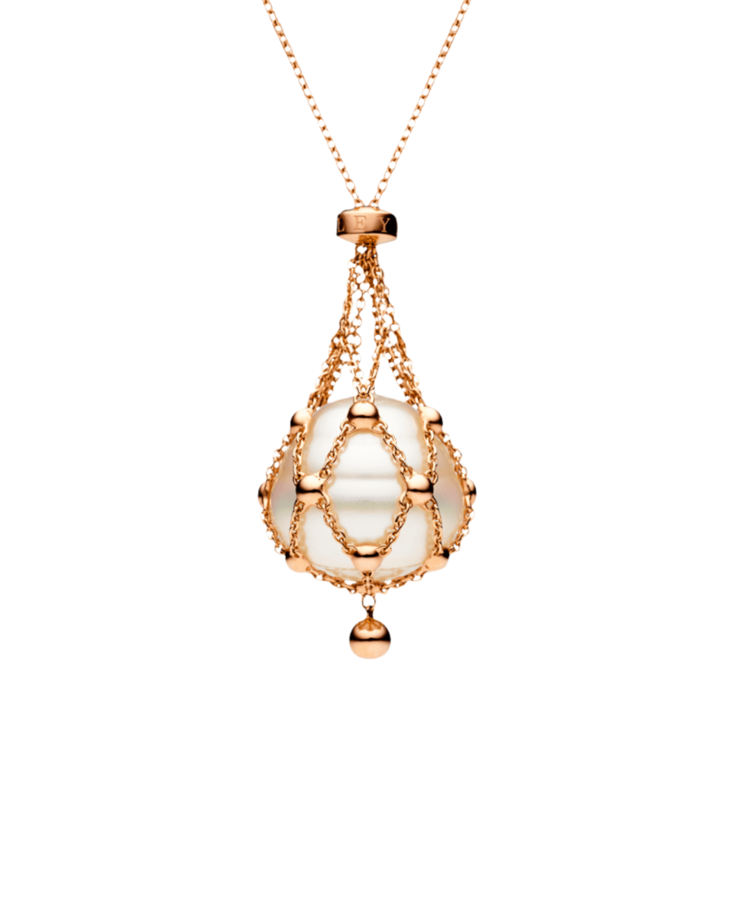 Lavalier Pearl Necklace 15mm Circle Pearl and Rose Gold