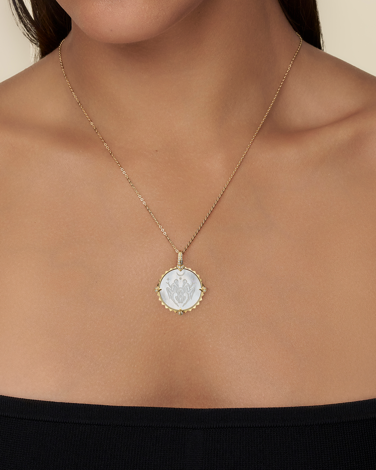 Leo Coin Charm | Mother of Pearl, Diamonds, and Yellow Gold