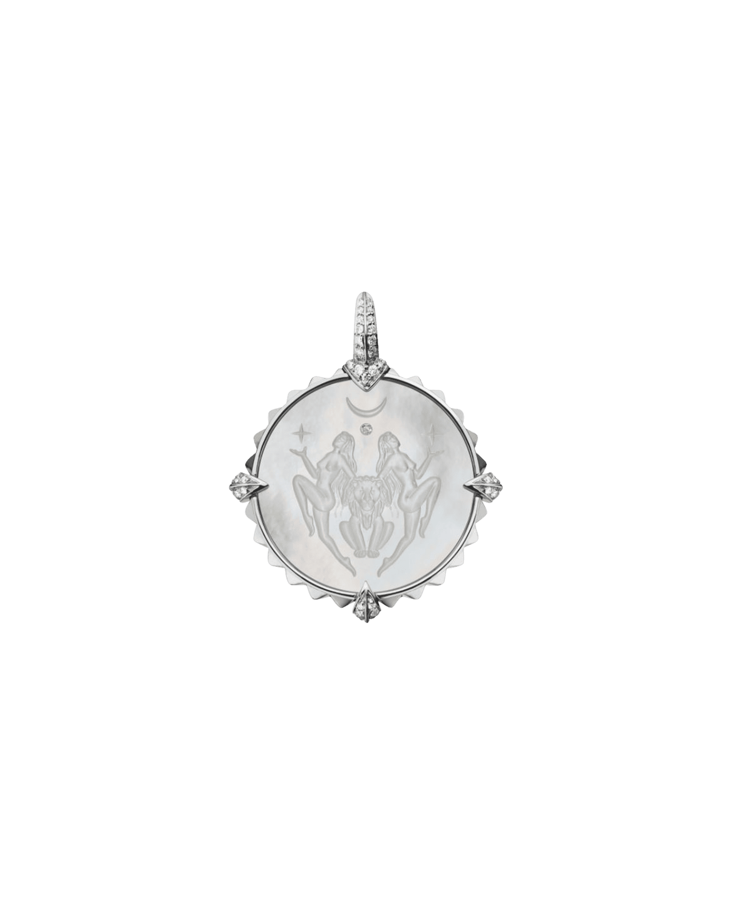 Leo Coin Charm | Mother of Pearl, Diamonds, and White Gold 1
