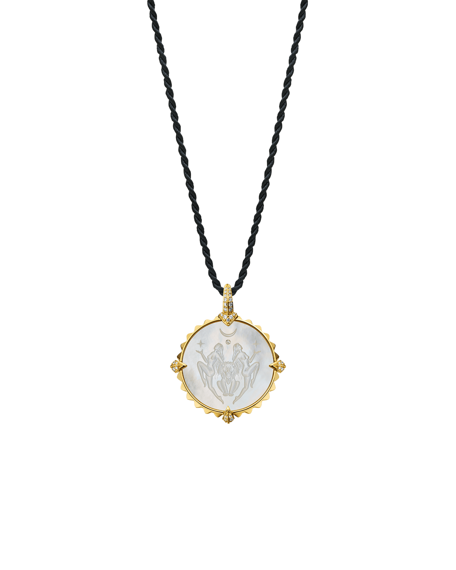 Leo Coin Charm | Mother of Pearl, Diamonds, and Yellow Gold 4