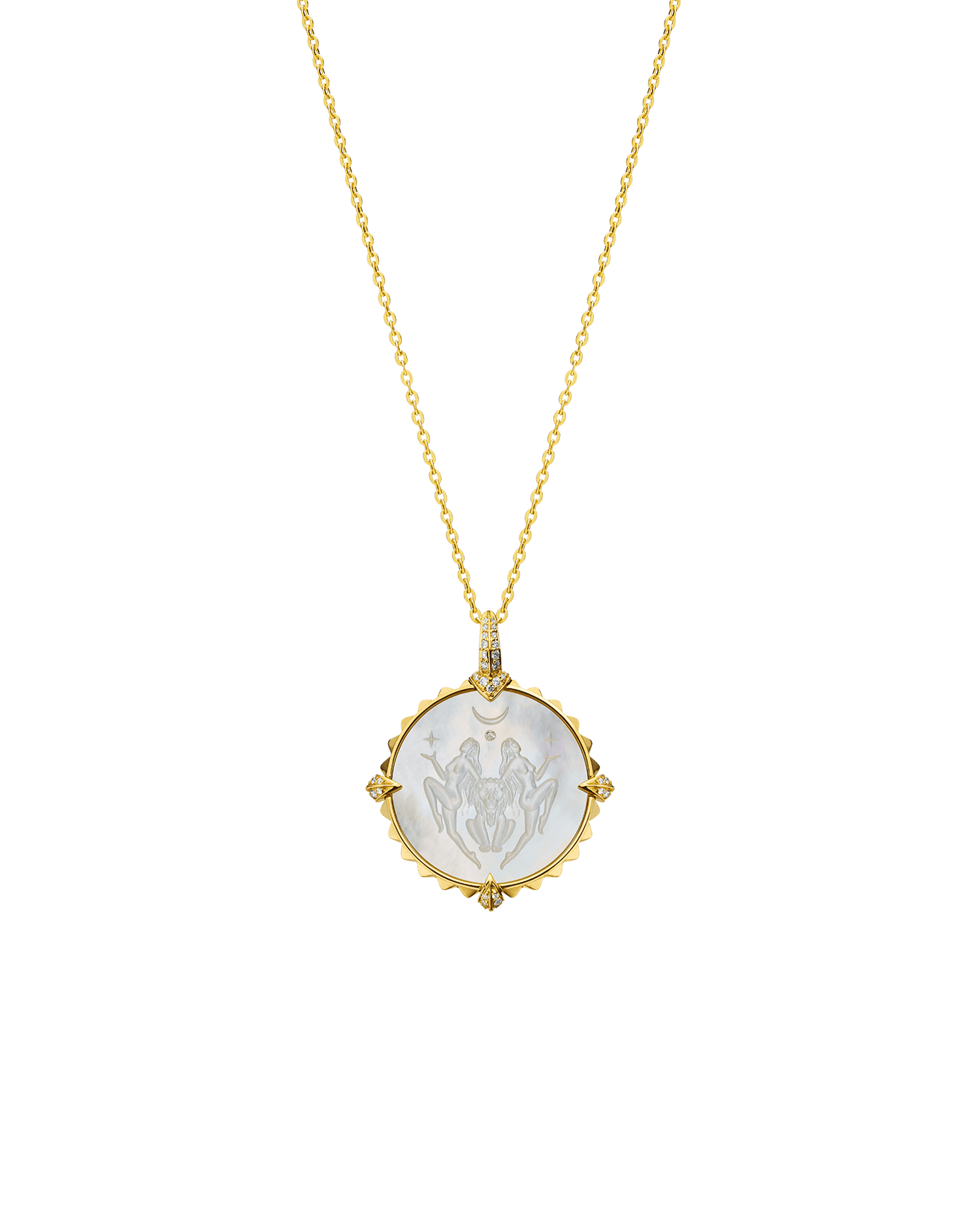 Leo Coin Charm | Mother of Pearl, Diamonds, and Yellow Gold 3