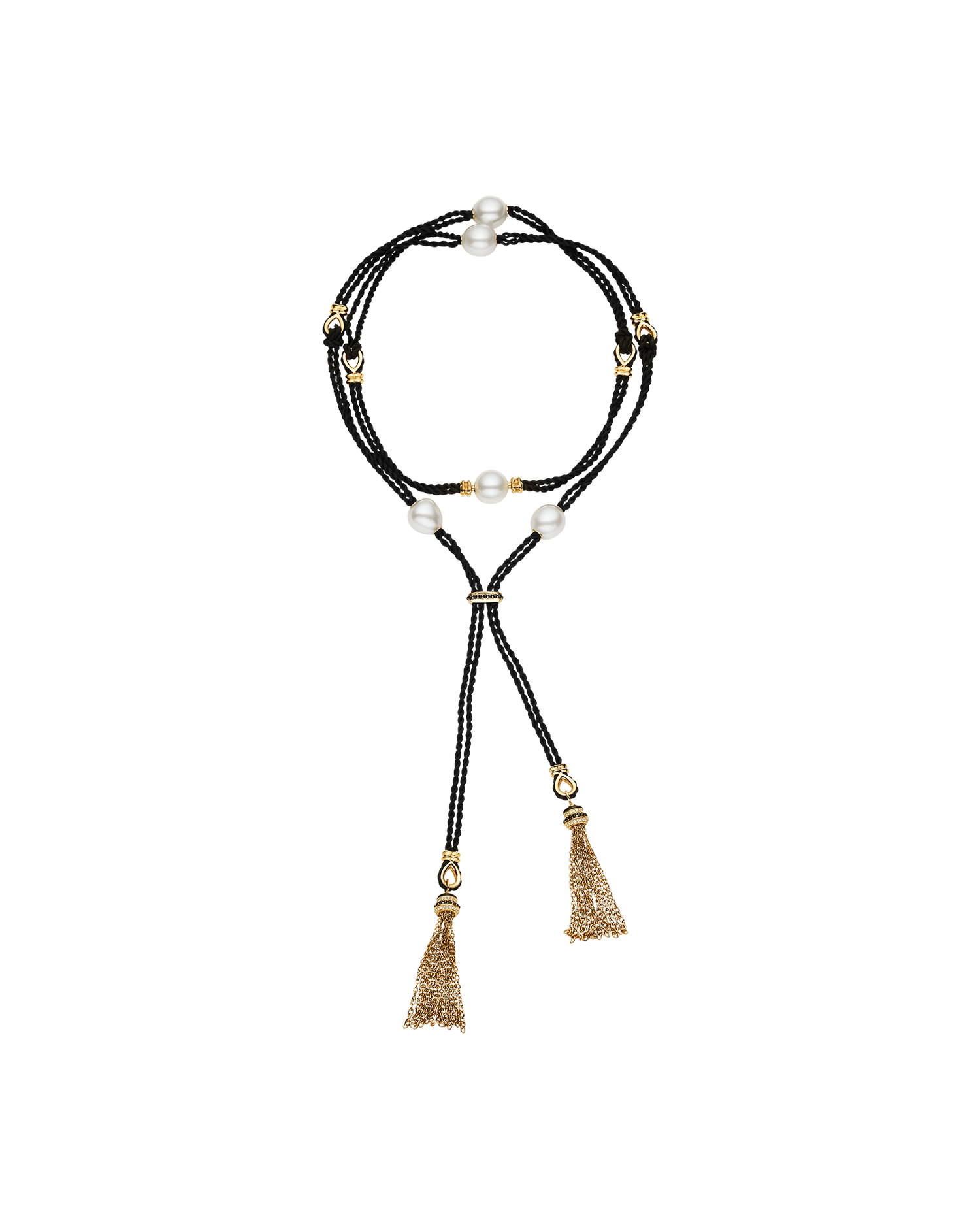Tassel Rope Pearl Necklace | 12mm Pearls, Black Spinel, and Yellow Gold 3