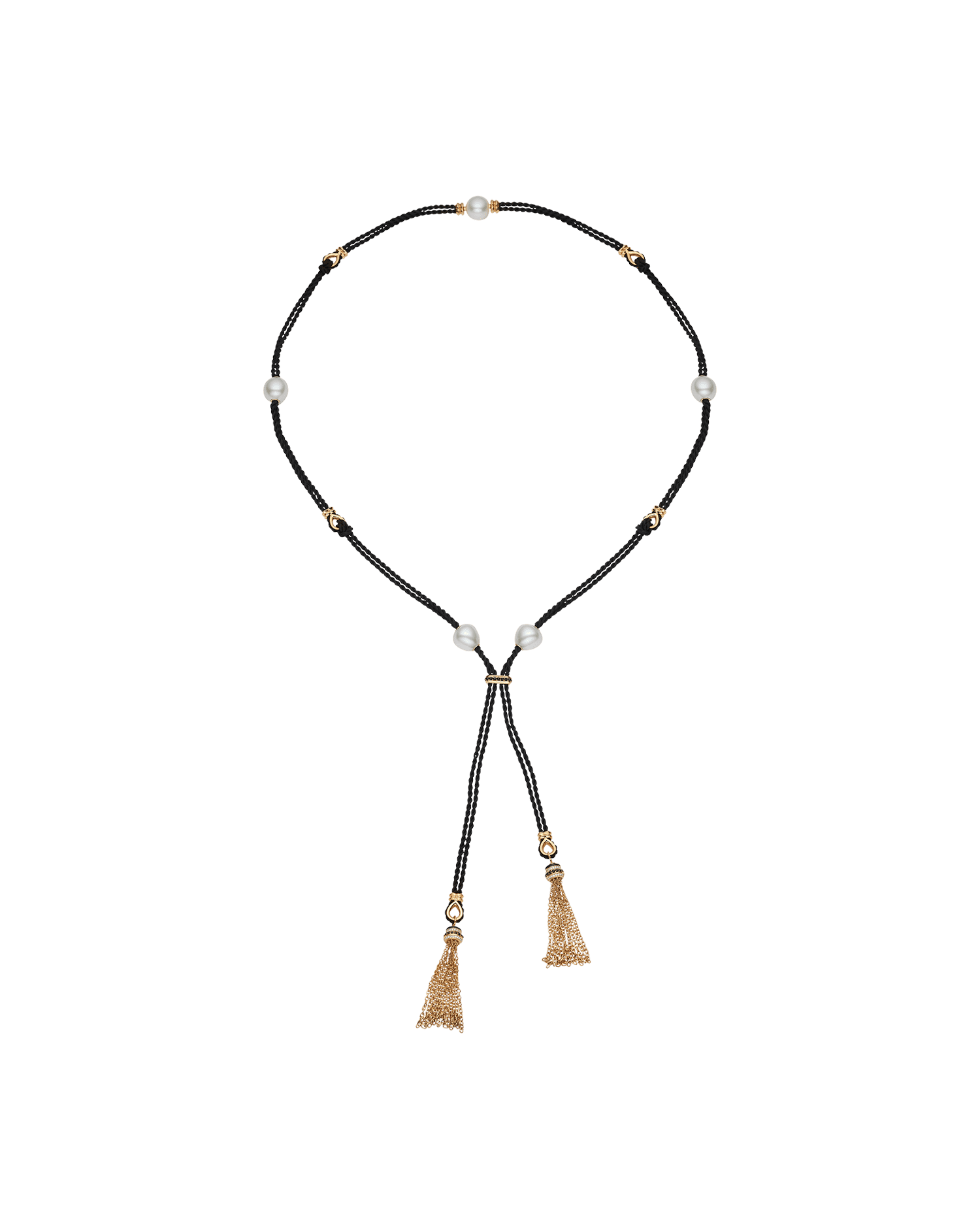 Tassel Rope Pearl Necklace | 12mm Pearls, Black Spinel, and Yellow Gold 2