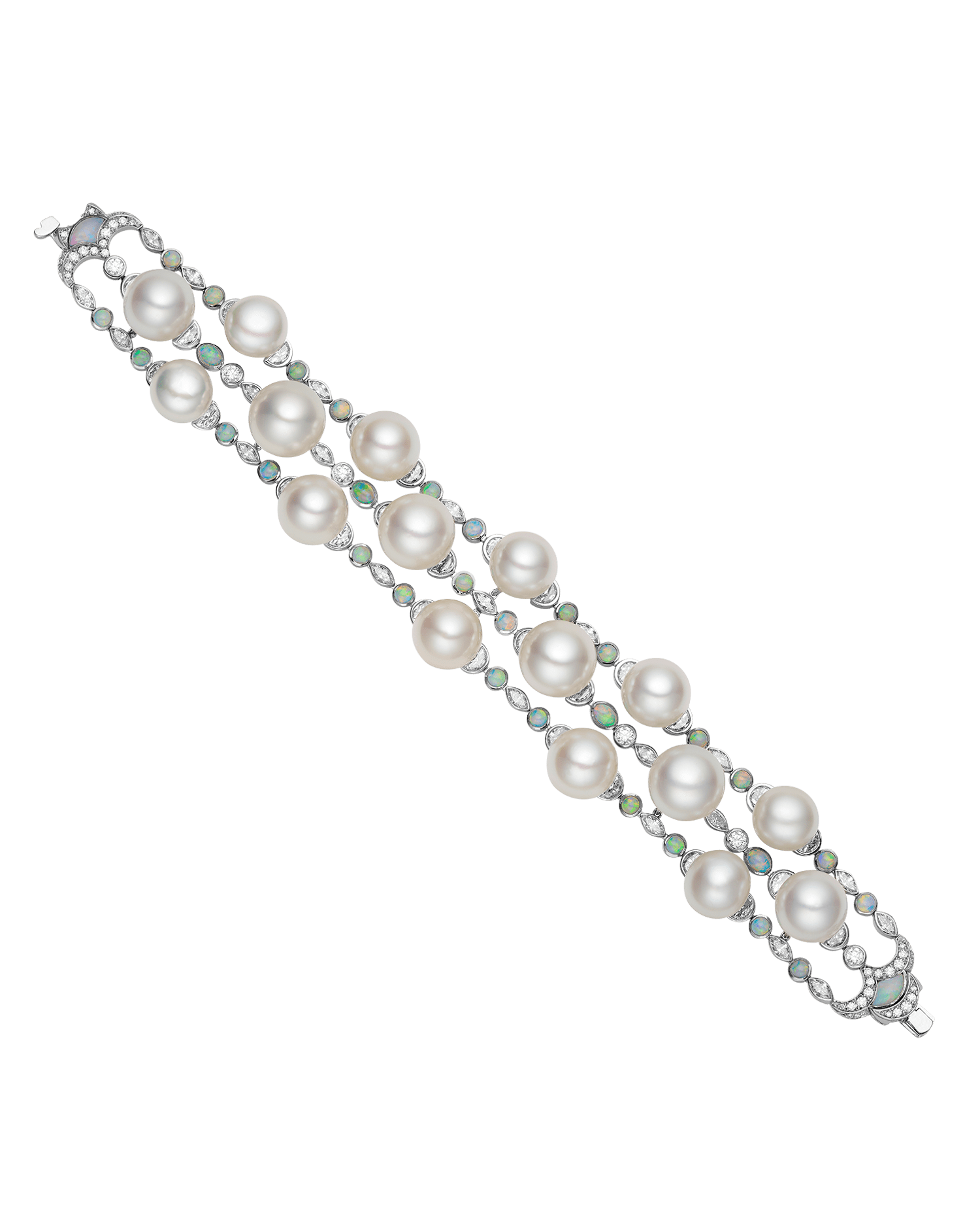 Lunar Eclipse Pearl Bracelet | 9-11mm Pearls, White Opals, and White Gold 1
