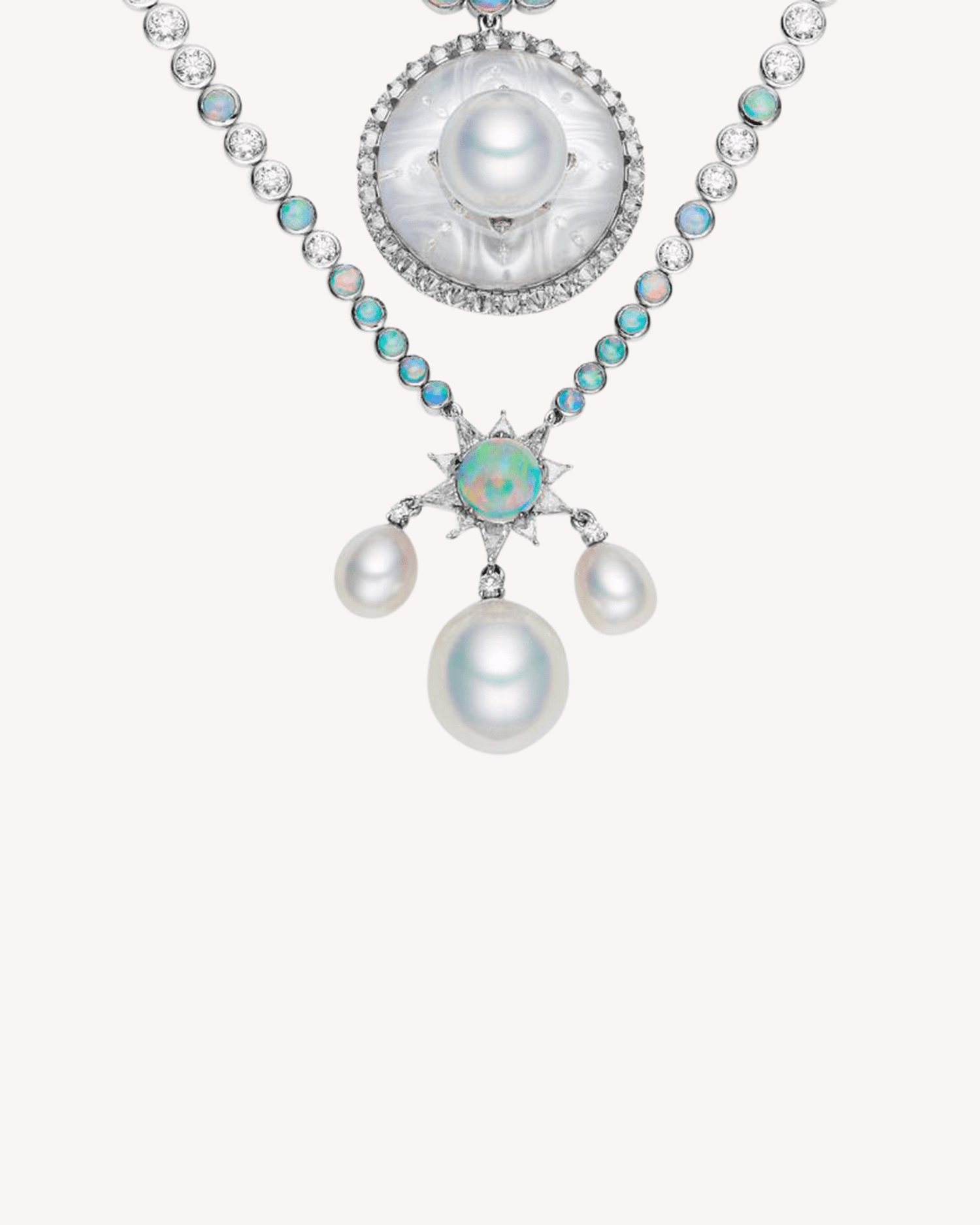 Lunar Eclipse Pearl Necklace | 9-13mm Pearls, Rock Crystals, and White Gold 4