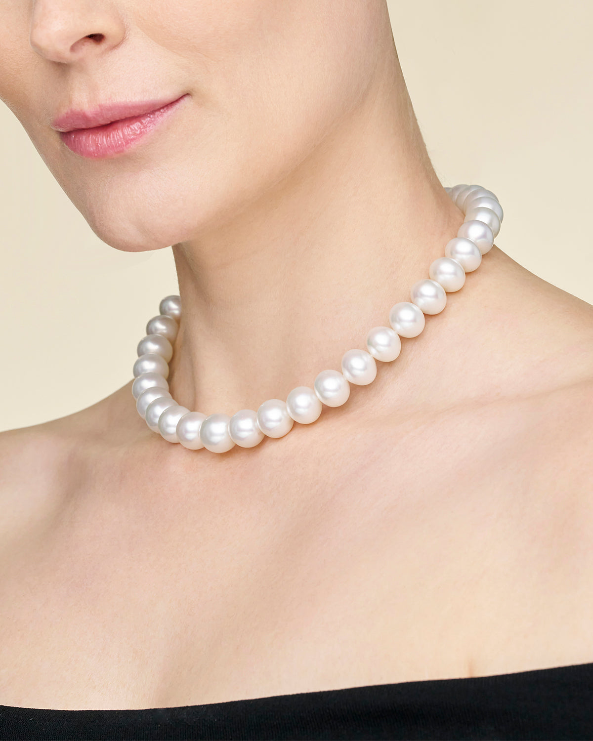 Moonlight Pearl Strand Necklace | 13mm Button and Round Pearls, and Paspaley Signature Diamond